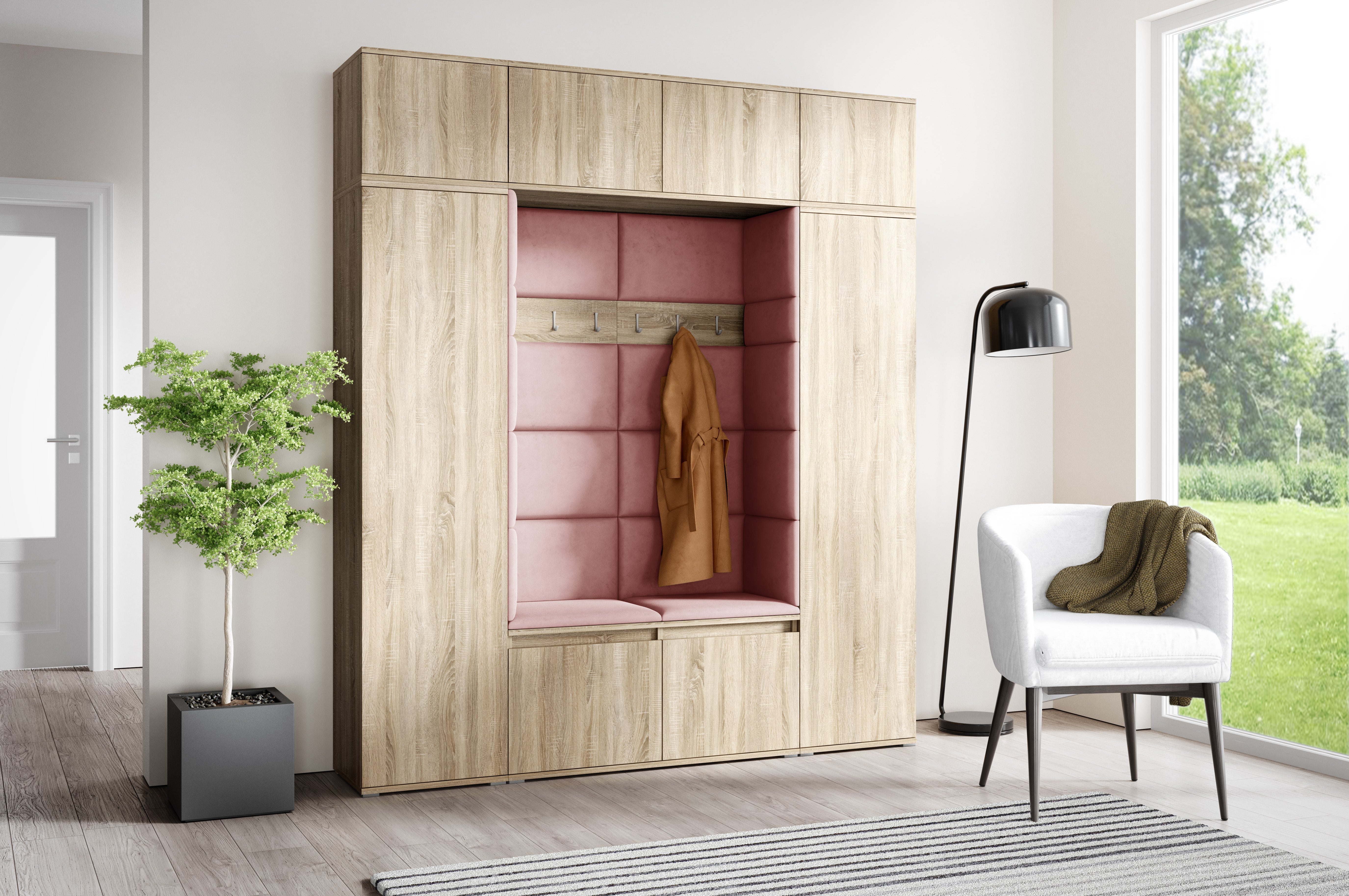 PK Emi 32 Flurschrank Sonoma Oak - Gepolsterte Paneele in verschiedenen Farben