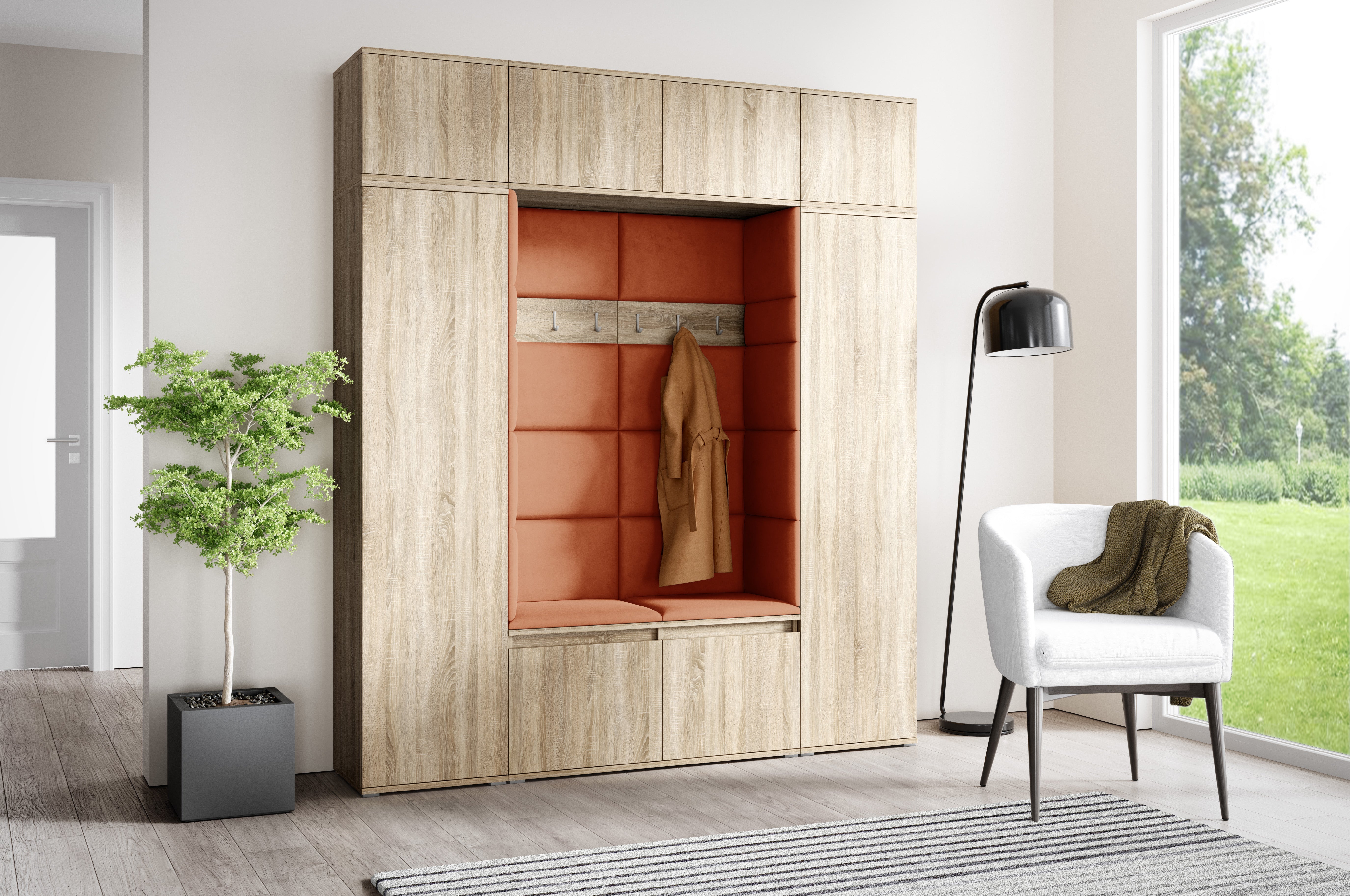 PK Emi 32 Flurschrank Sonoma Oak - Gepolsterte Paneele in verschiedenen Farben