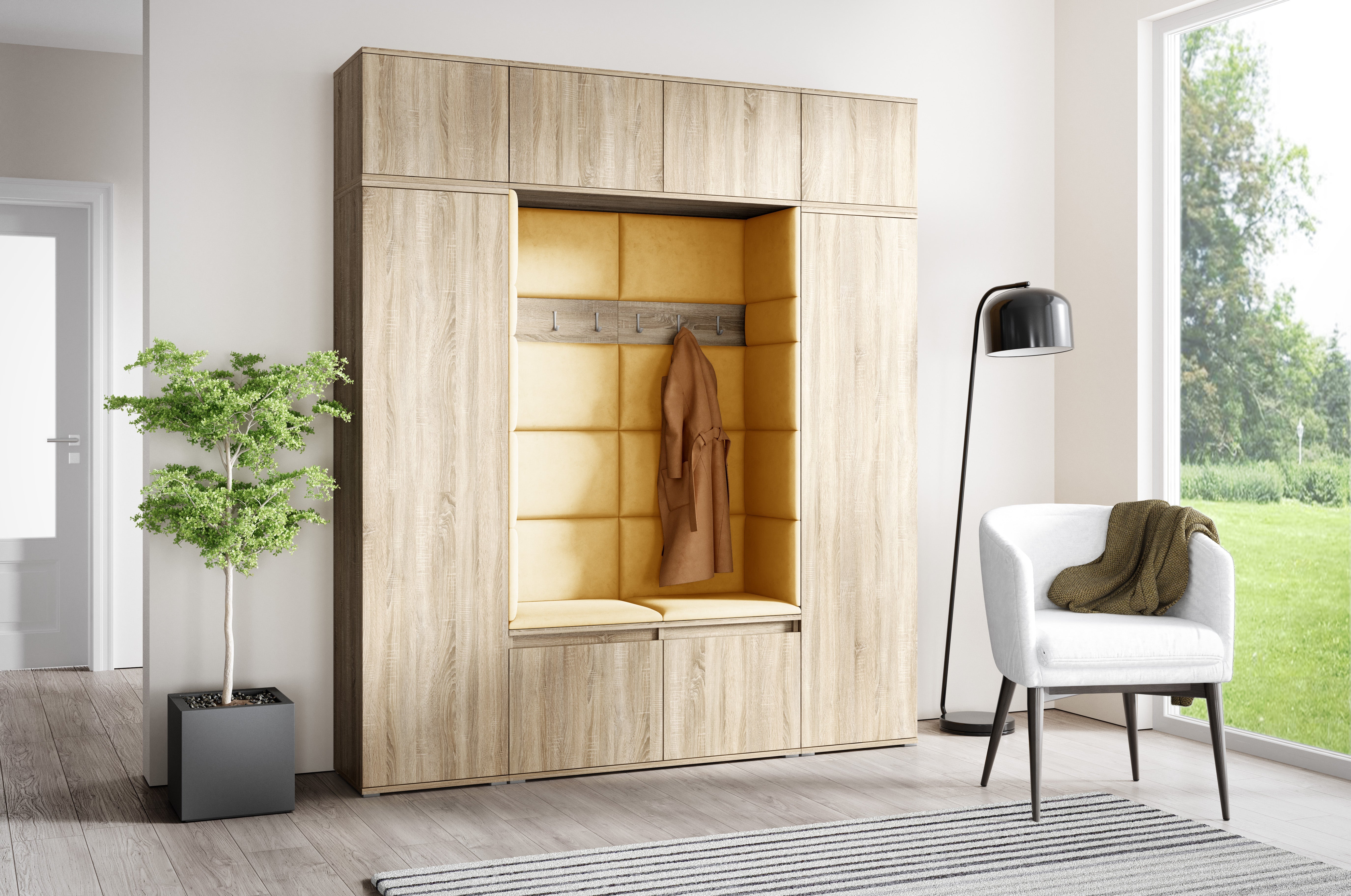 PK Emi 32 Flurschrank Sonoma Oak - Gepolsterte Paneele in verschiedenen Farben