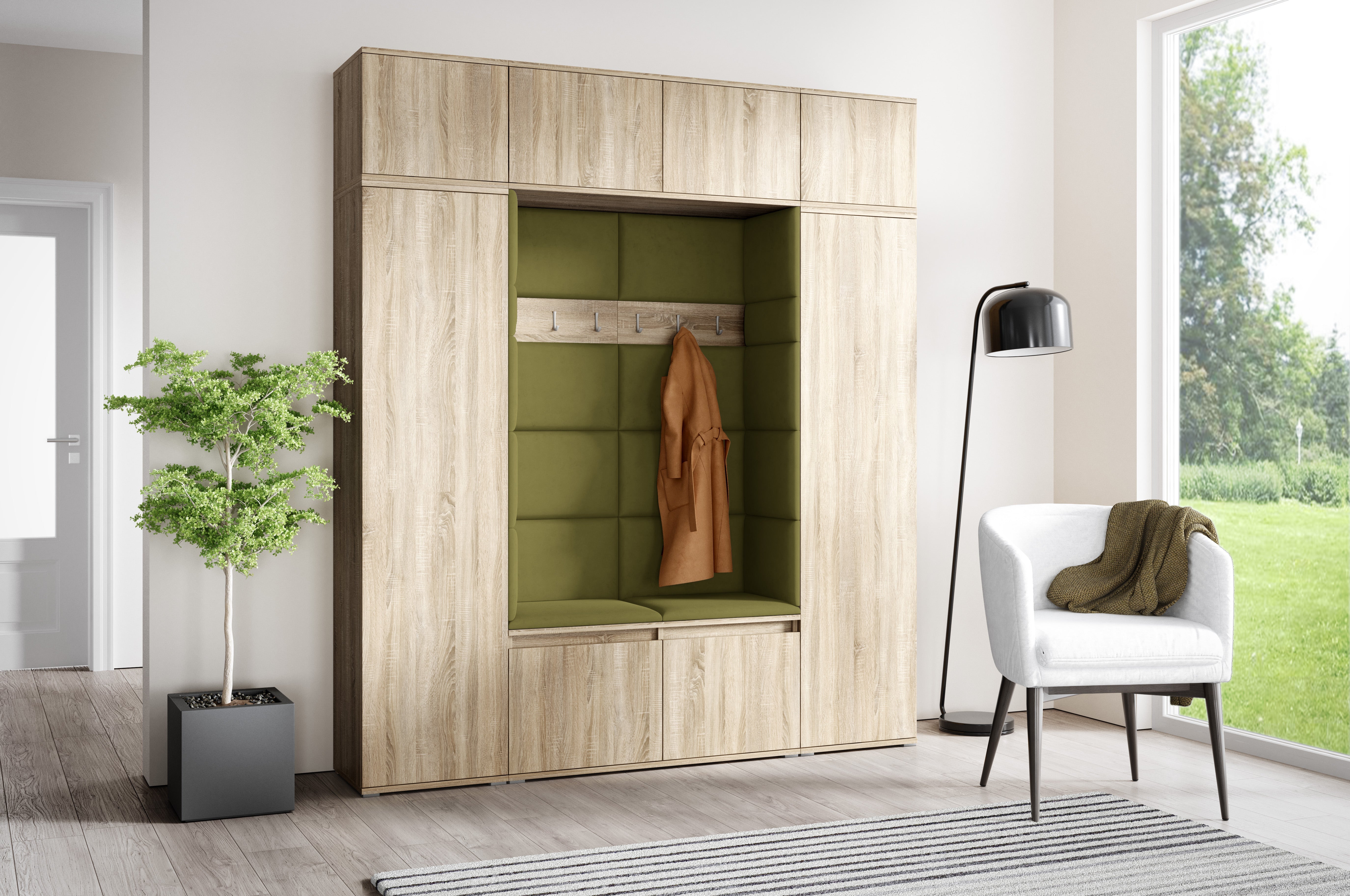 PK Emi 32 Flurschrank Sonoma Oak - Gepolsterte Paneele in verschiedenen Farben