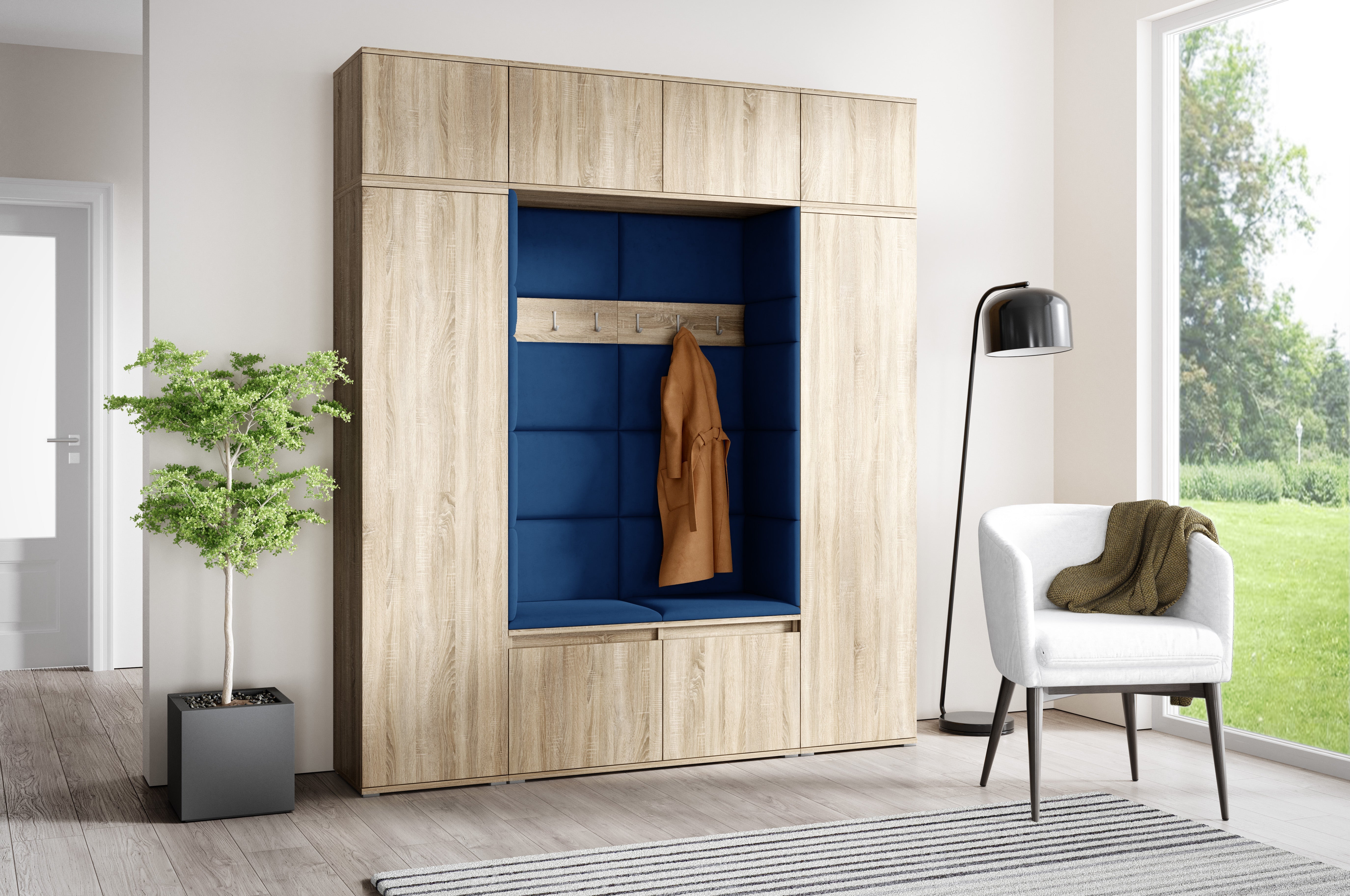 PK Emi 32 Flurschrank Sonoma Oak - Gepolsterte Paneele in verschiedenen Farben