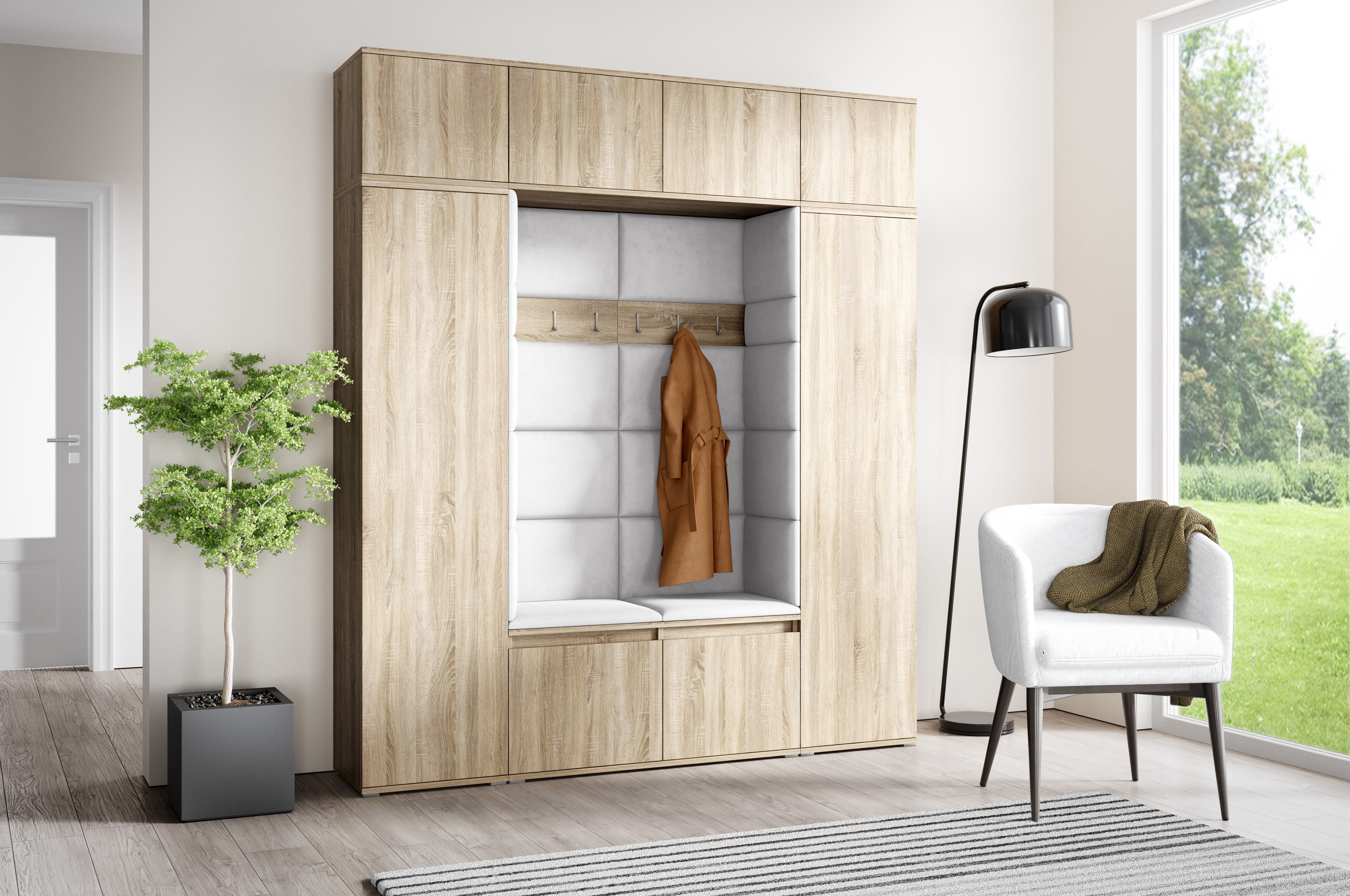 PK Emi 32 Flurschrank Sonoma Oak - Gepolsterte Paneele in verschiedenen Farben