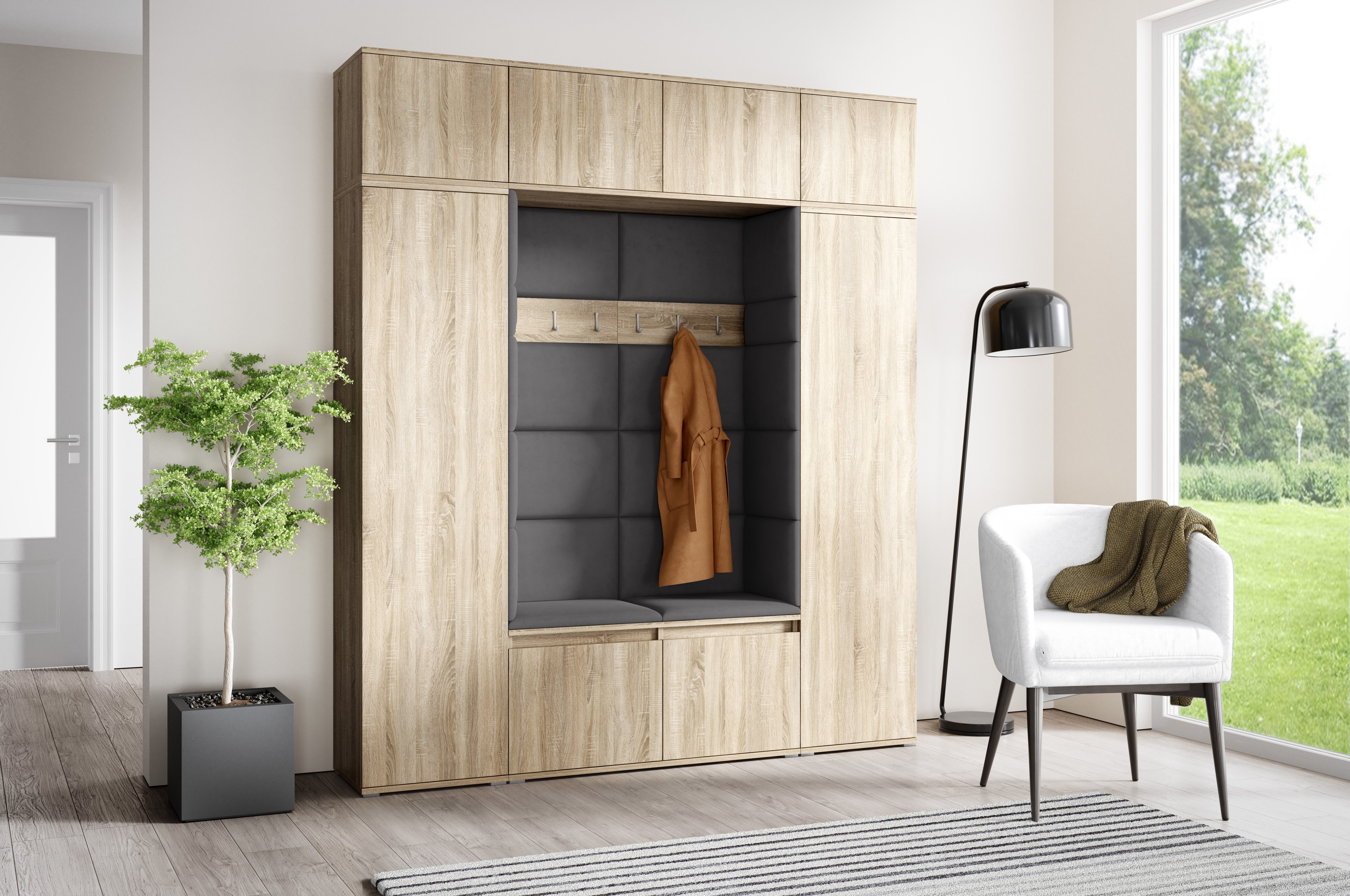 PK Emi 32 Flurschrank Sonoma Oak - Gepolsterte Paneele in verschiedenen Farben