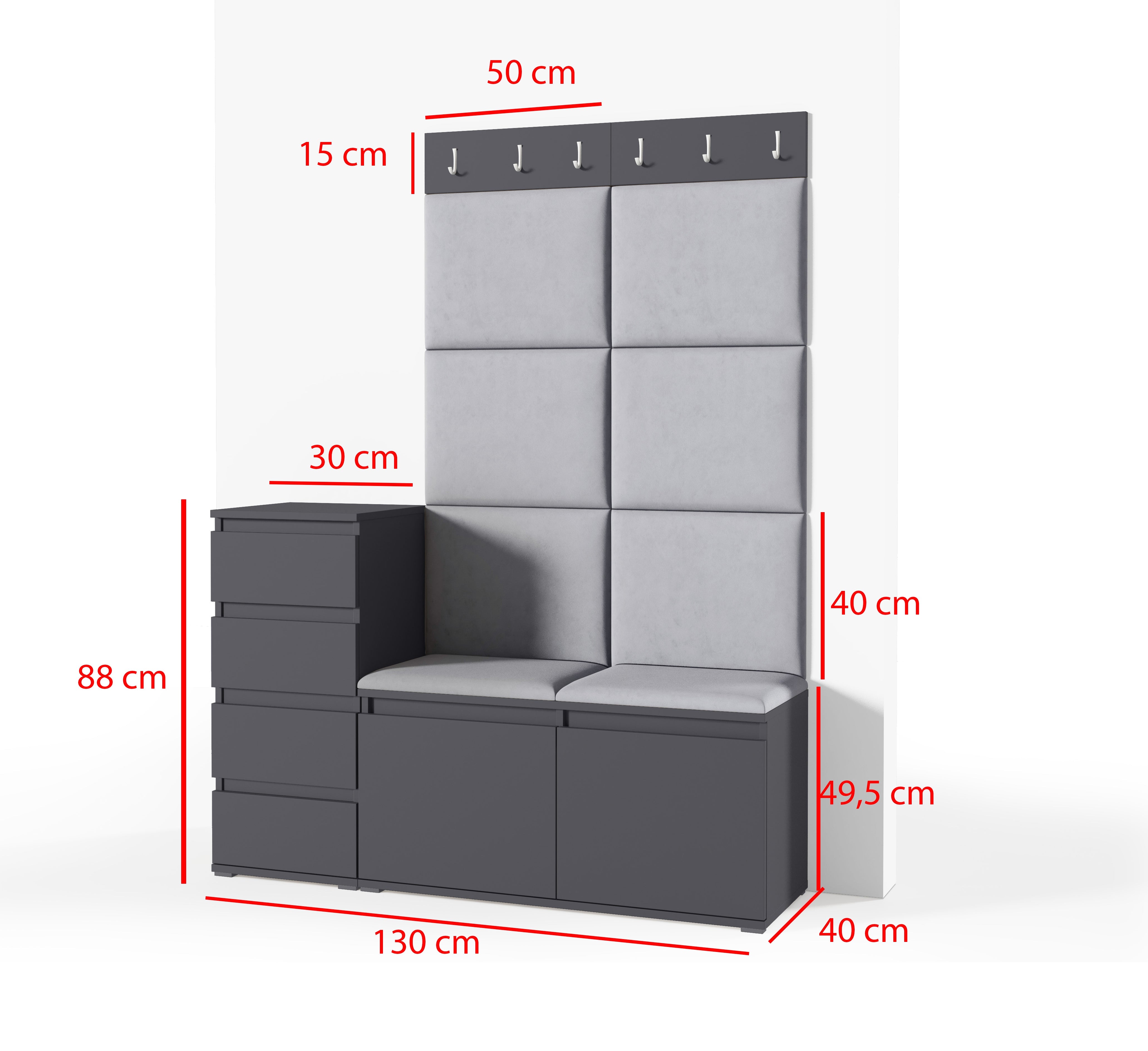 PK Emi 34 Hallway Wardrobe Graphite- Upholstered Panels in Various Colours