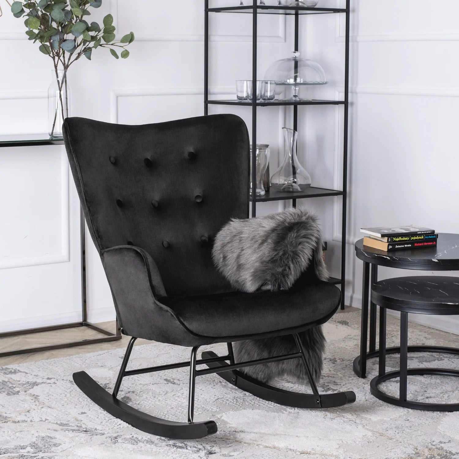 Elite ELIS Black Velvet Rocking Chair