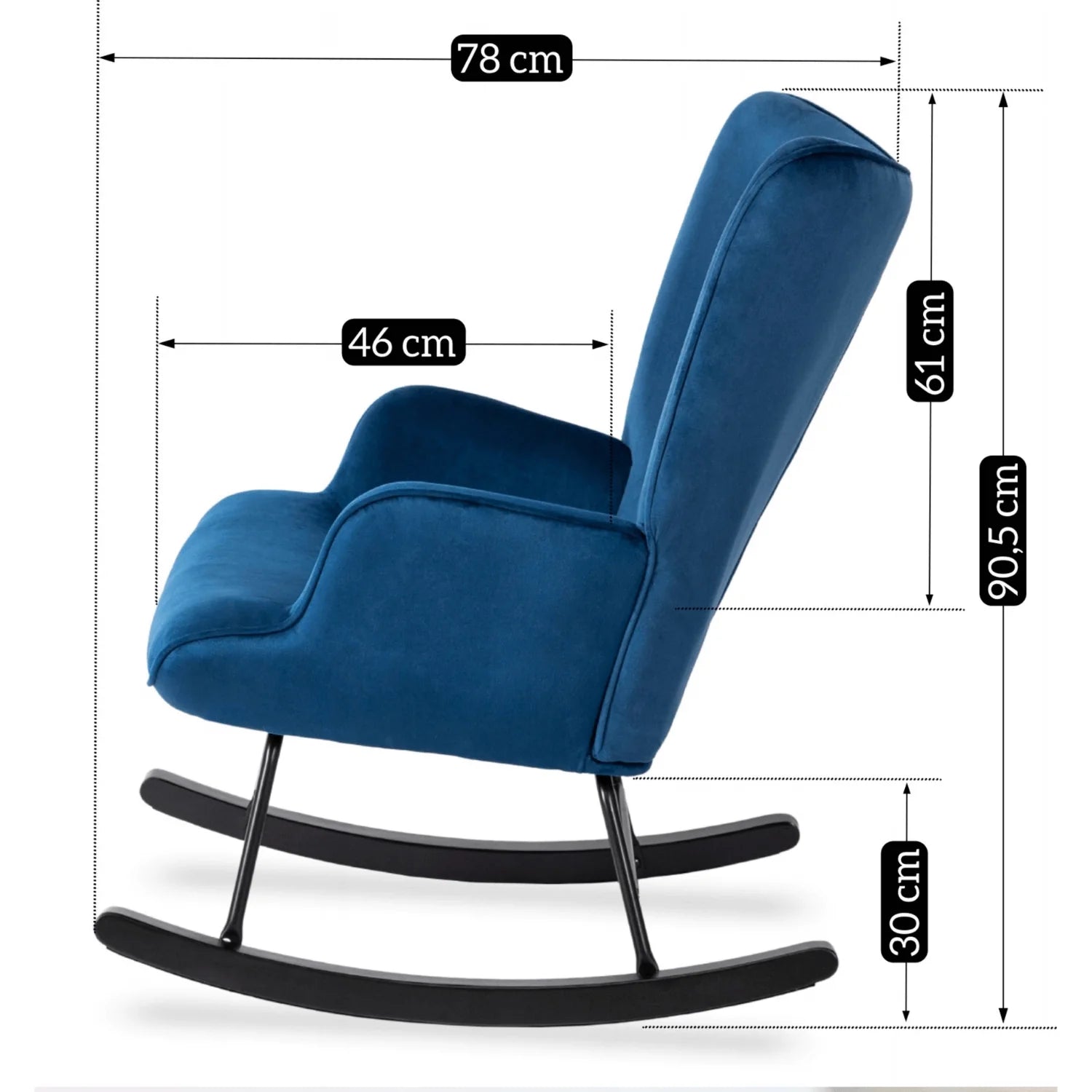 Elite ELIS Navy Blue Velvet Rocking Chair