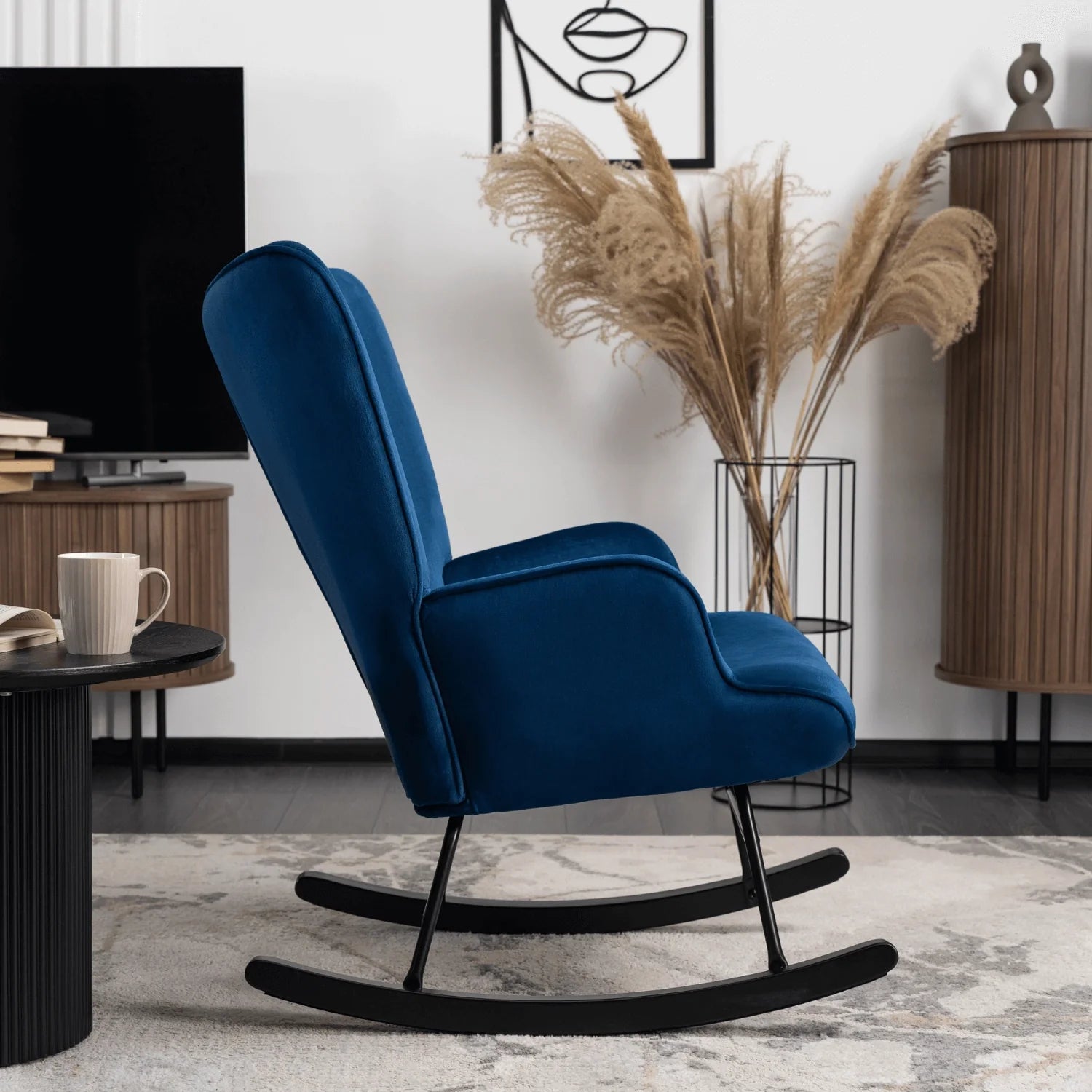 Elite ELIS Navy Blue Velvet Rocking Chair