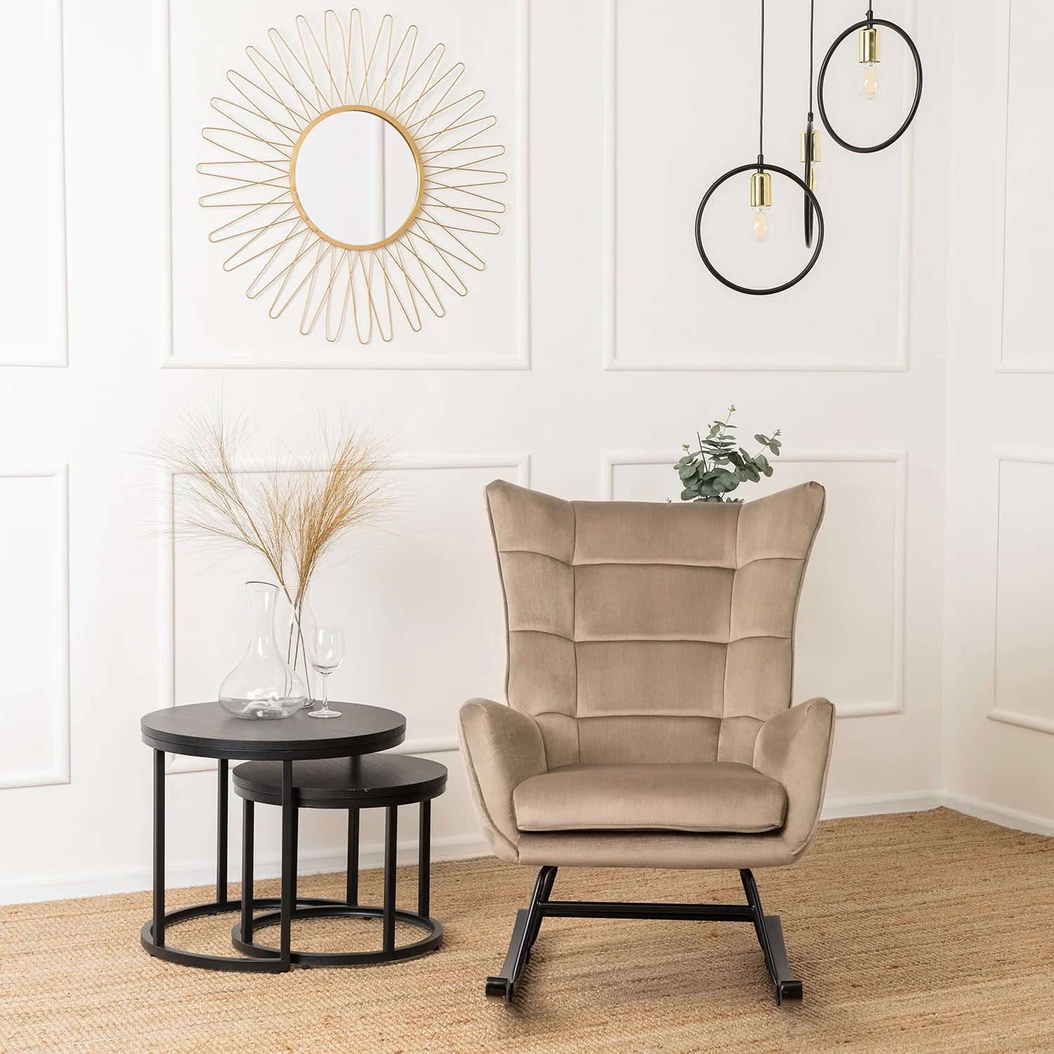 Elite JACKSON Beige Velvet Rocking Chair