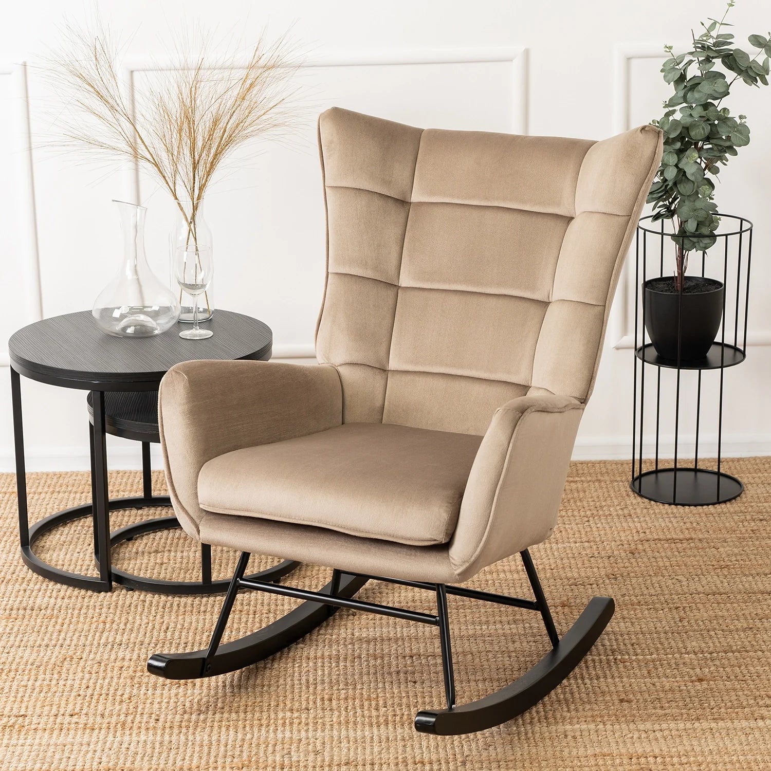 Elite JACKSON Beige Velvet Rocking Chair