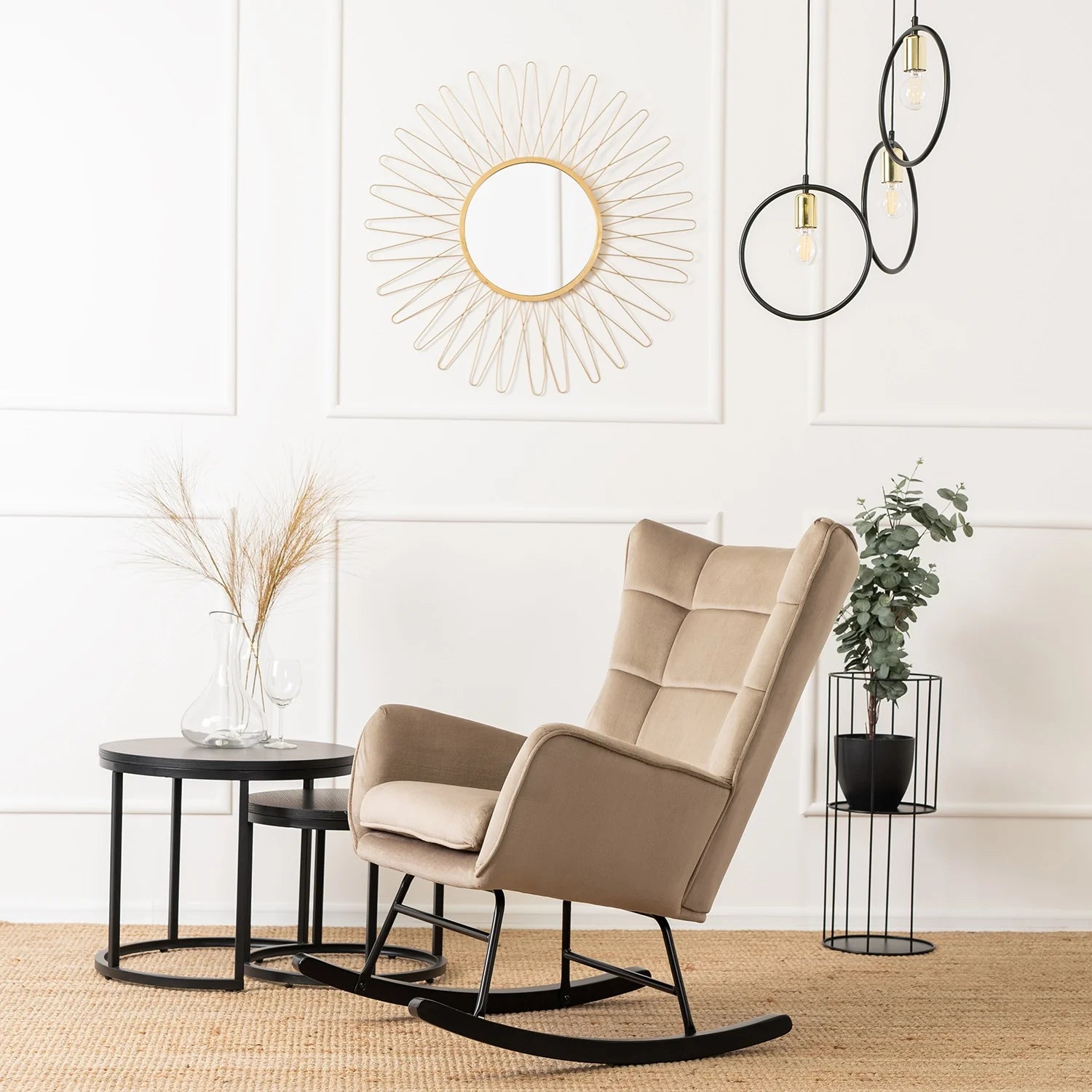 Elite JACKSON Beige Velvet Rocking Chair