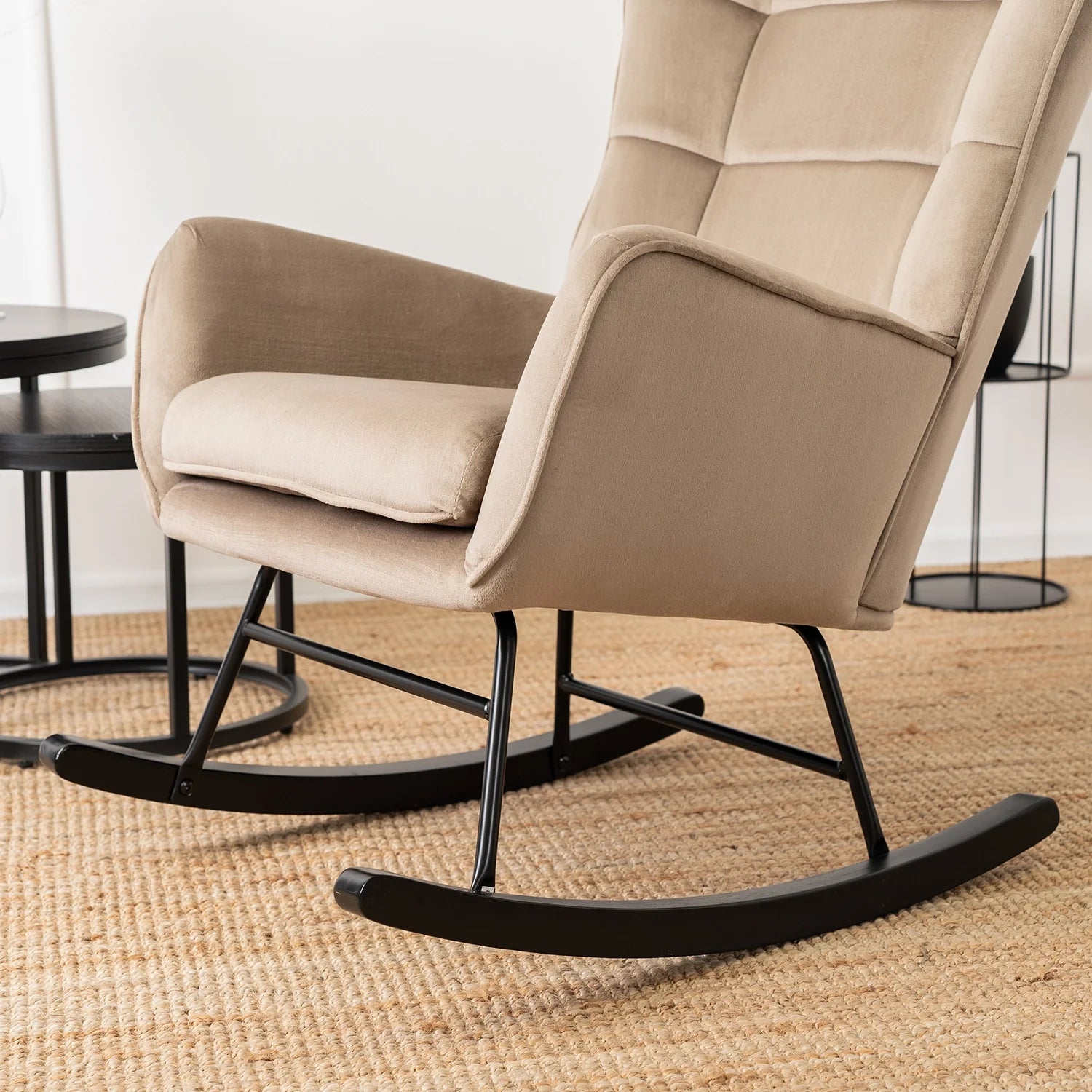 Elite JACKSON Beige Velvet Rocking Chair