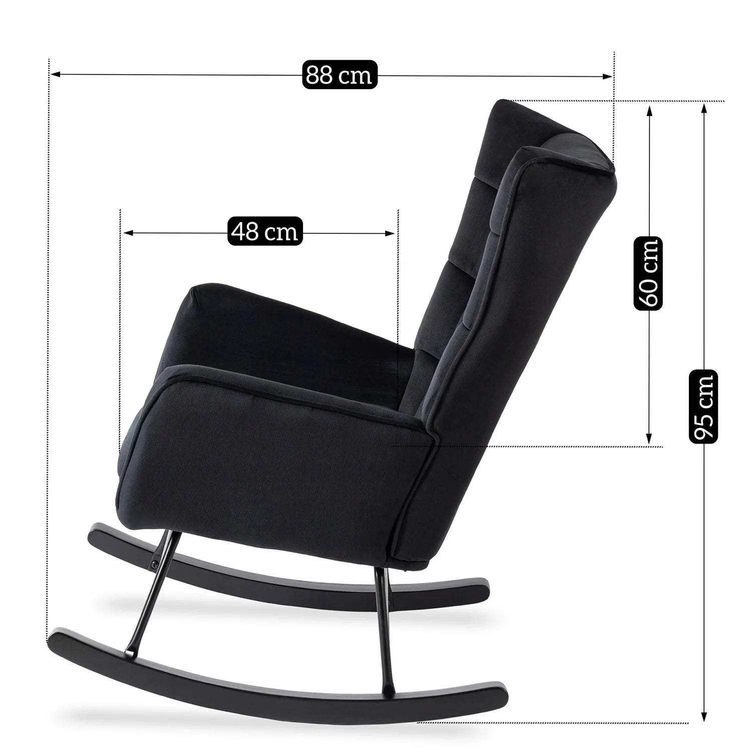 Elite JACKSON Black Velvet Rocking Chair