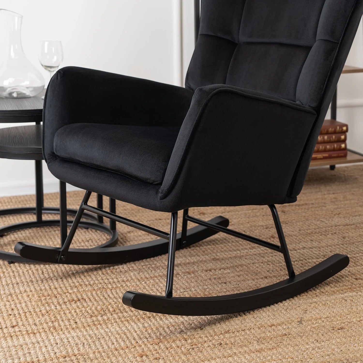 Elite JACKSON Black Velvet Rocking Chair