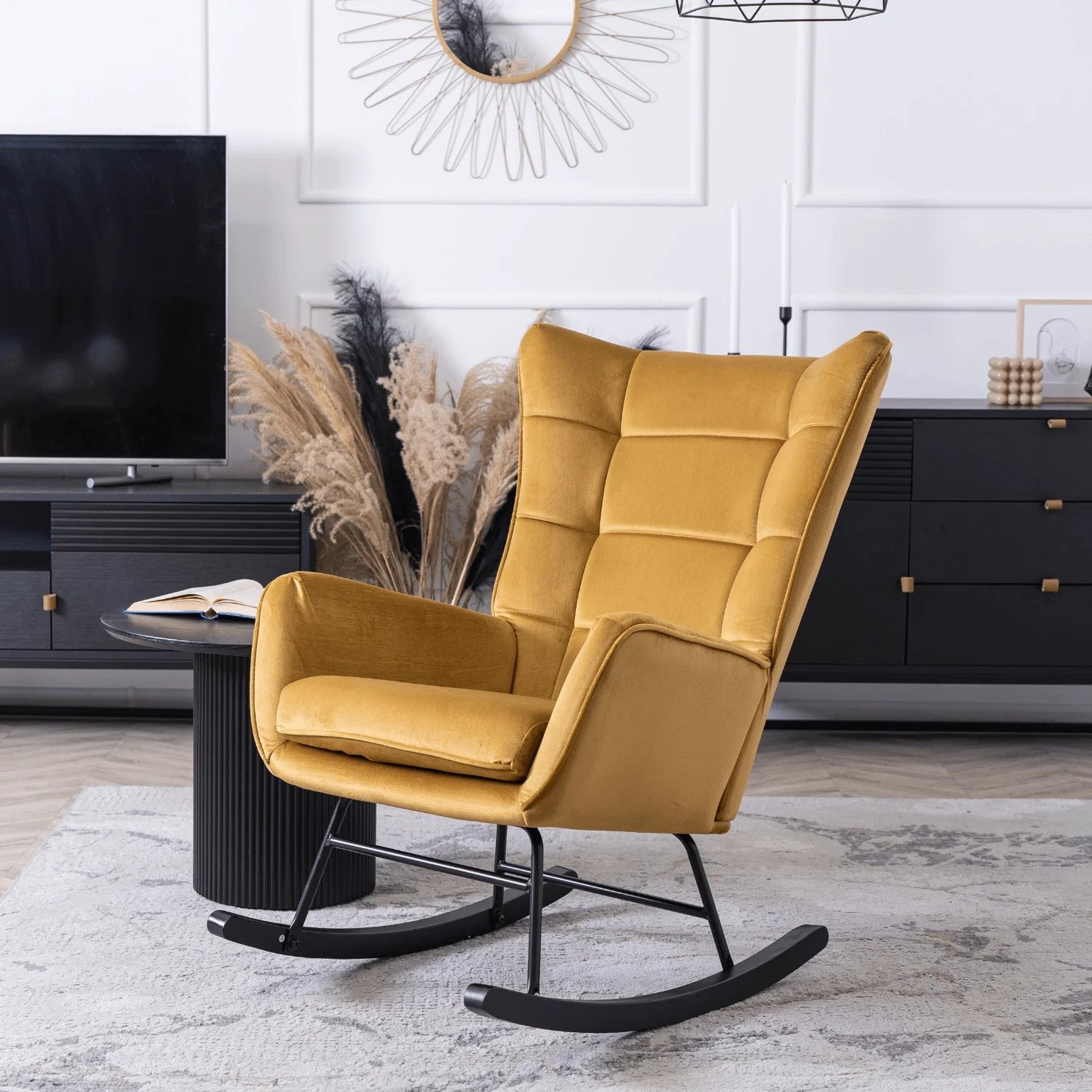 Elite JACKSON Mustard Velvet Rocking Chair