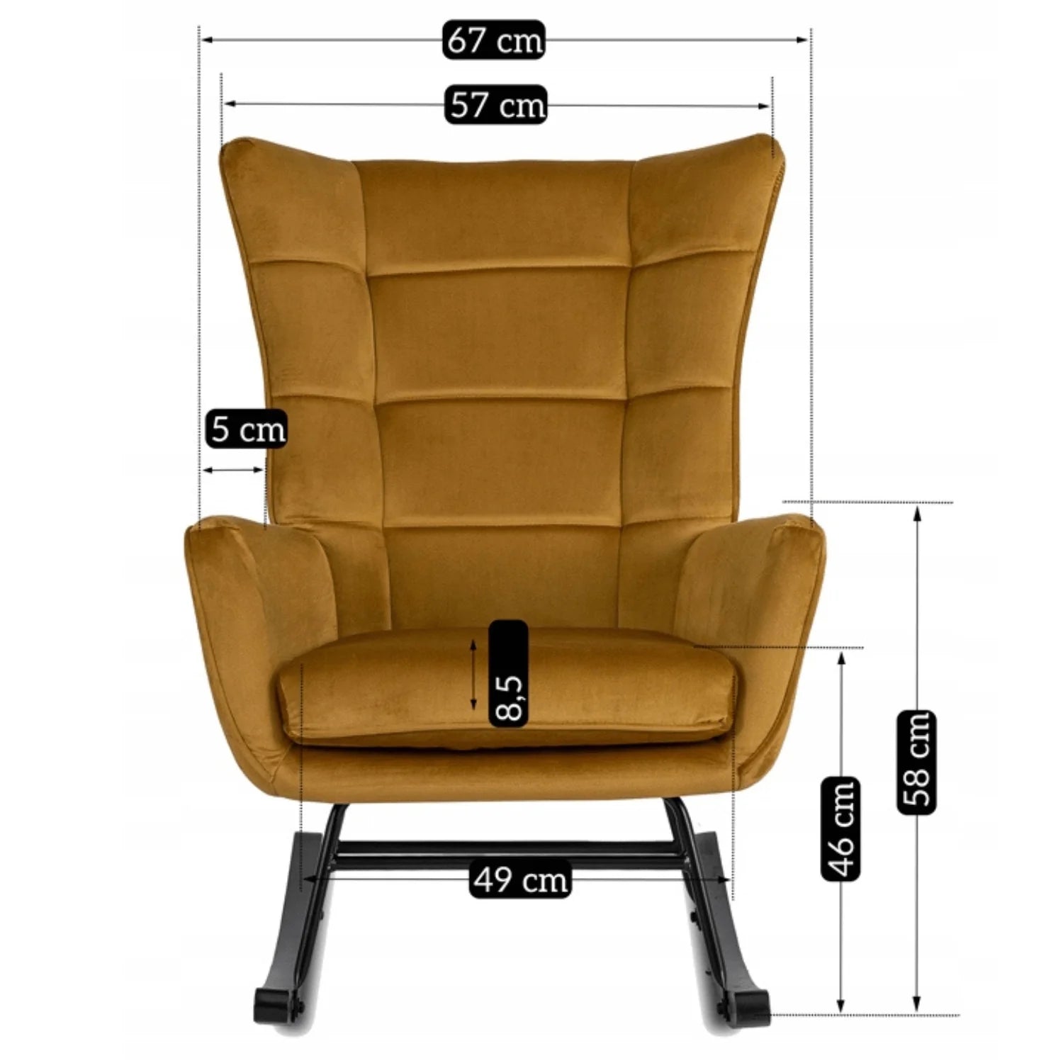 Elite JACKSON Mustard Velvet Rocking Chair