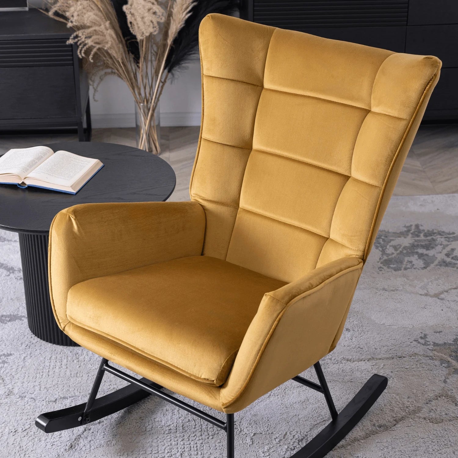 Elite JACKSON Mustard Velvet Rocking Chair