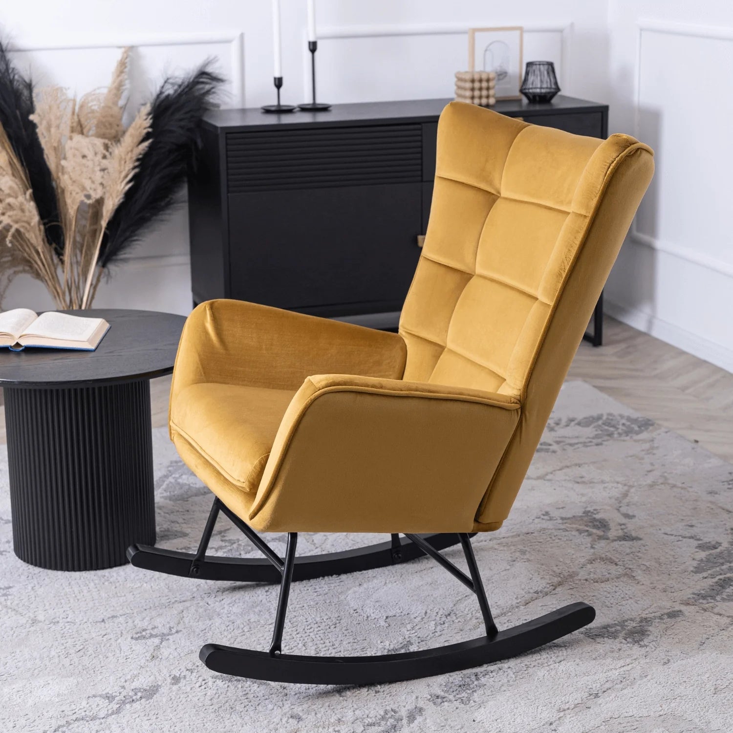 Elite JACKSON Mustard Velvet Rocking Chair