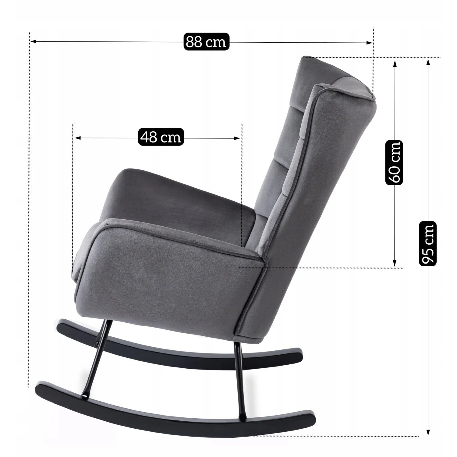 Elite JACKSON Grey Velvet Rocking Chair