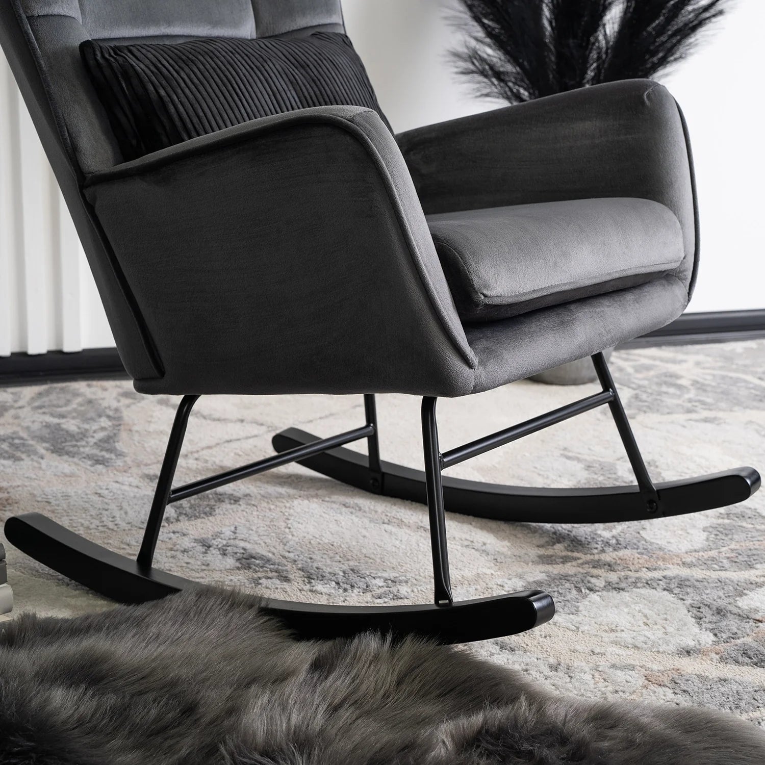 Elite JACKSON Grey Velvet Rocking Chair
