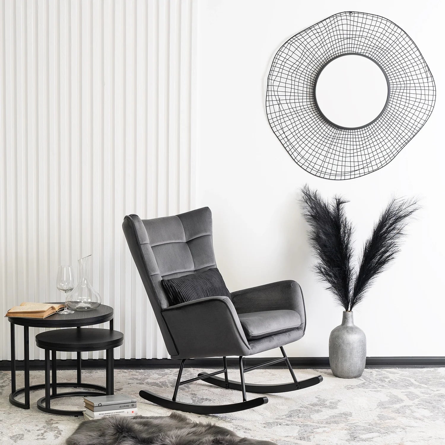 Elite JACKSON Grey Velvet Rocking Chair