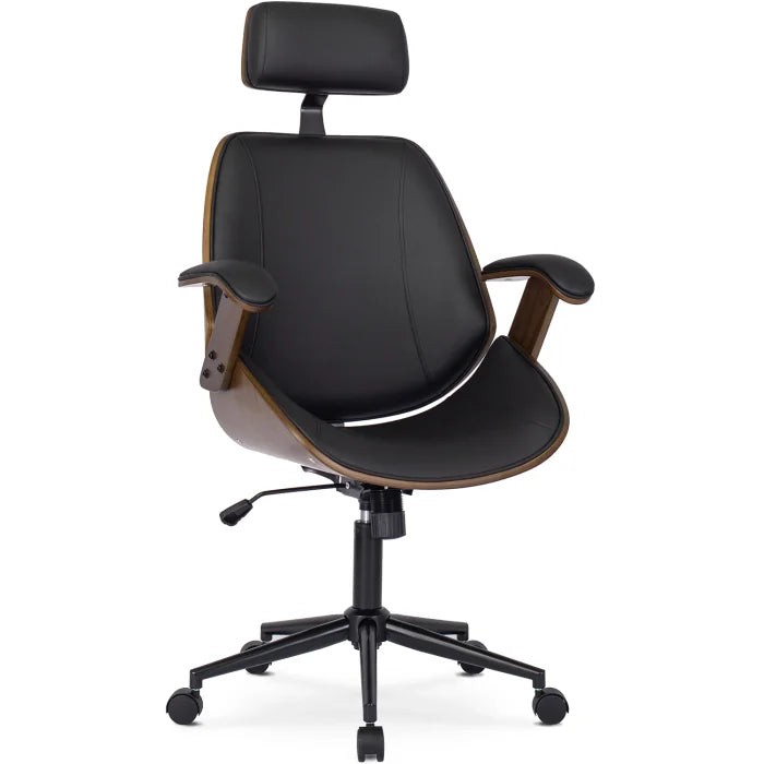 Elite FABIAN Tufted Executive Chair with Bentwood Frame – Walnut / Black Faux Leather Loft Style