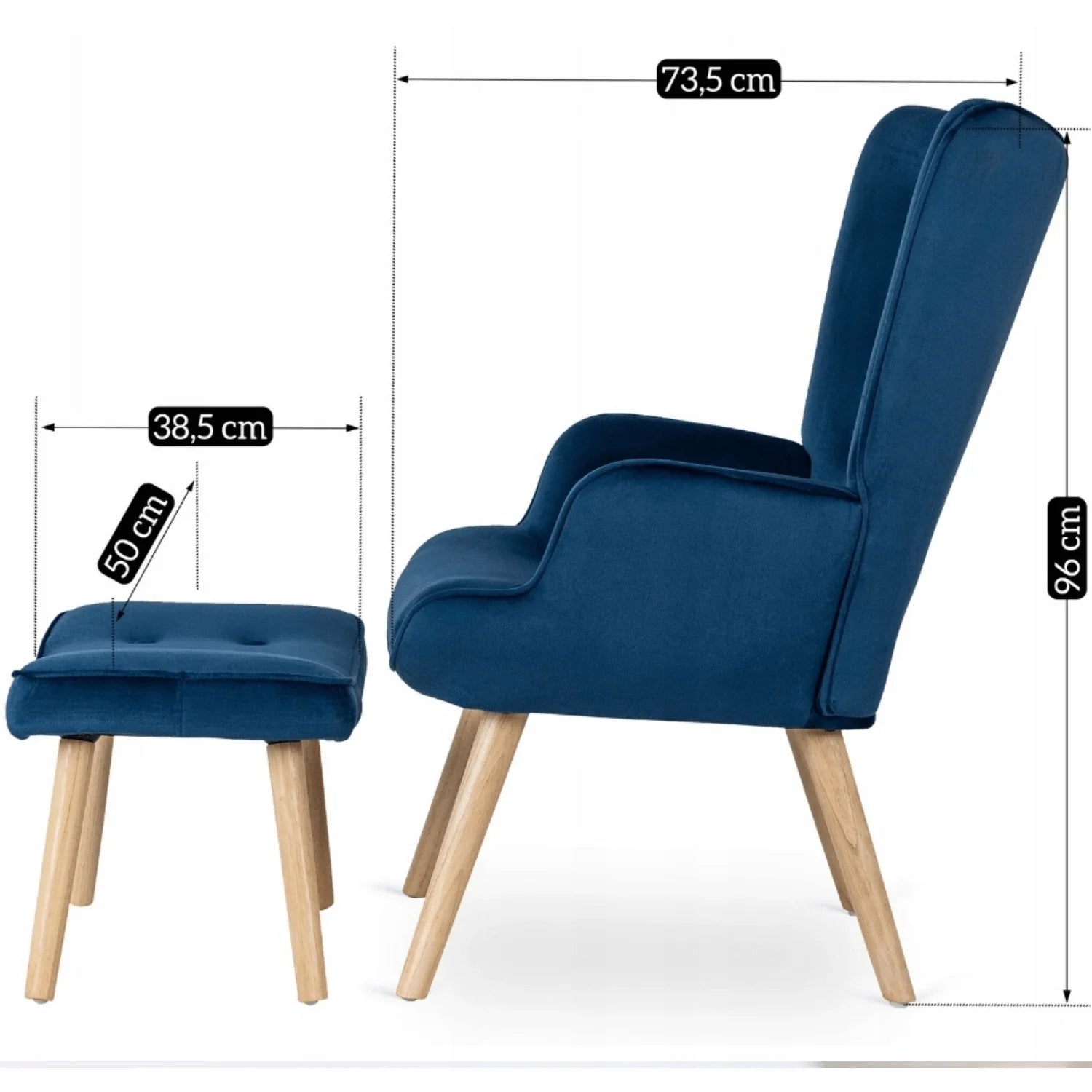 Elite LOZANO Marineblauer Samtsessel mit Fußhocker