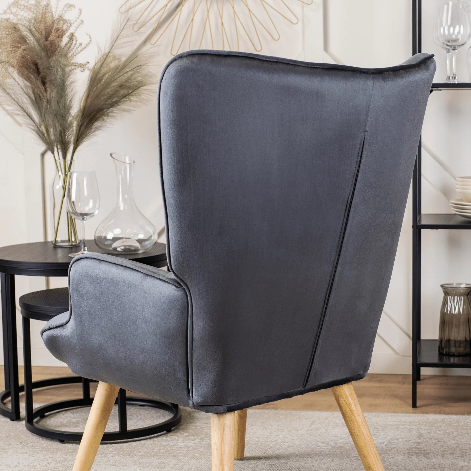 Elite LOZANO Grey Velvet Armchair with Footstool