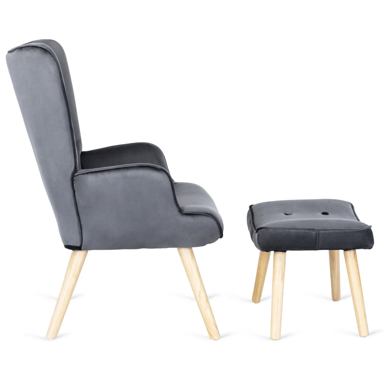 Elite LOZANO Grey Velvet Armchair with Footstool