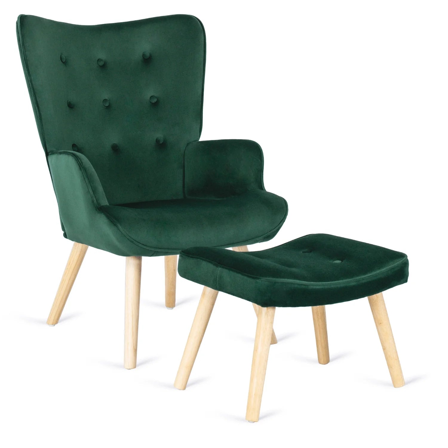 Elite LOZANO Green Velvet Armchair with Footstool