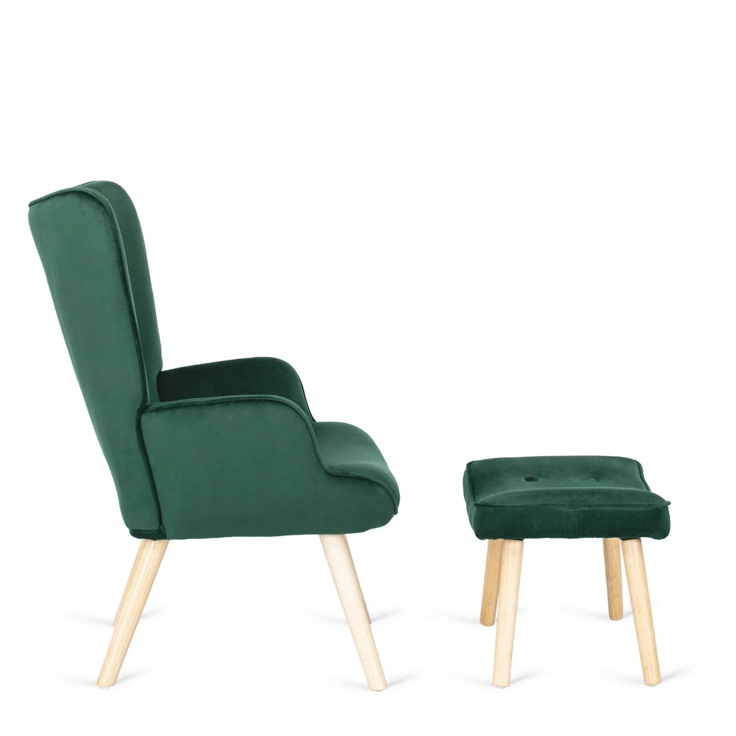 Elite LOZANO Green Velvet Armchair with Footstool