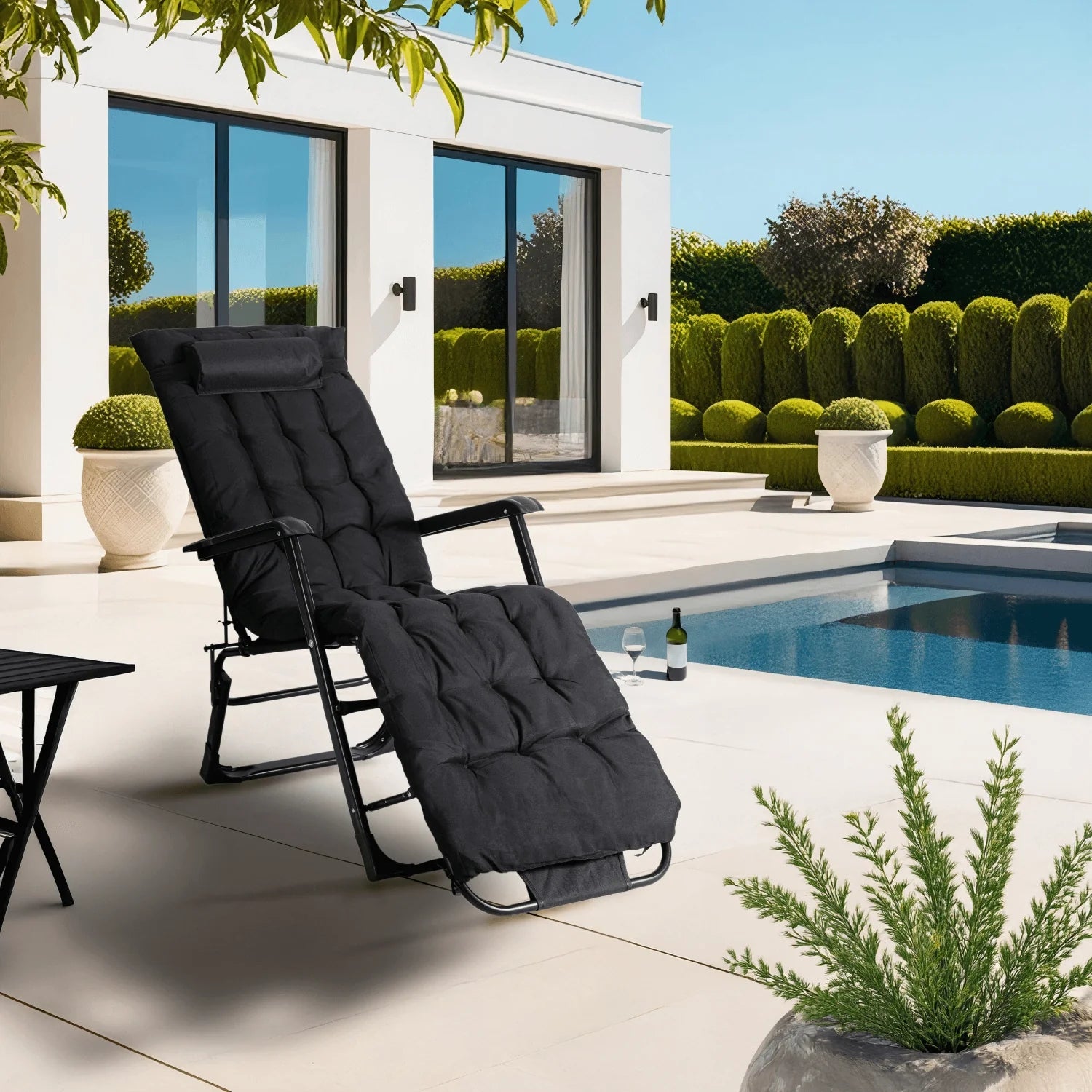 Elite EDISON Garden Recliner Black - Adjustable Outdoor Lounger