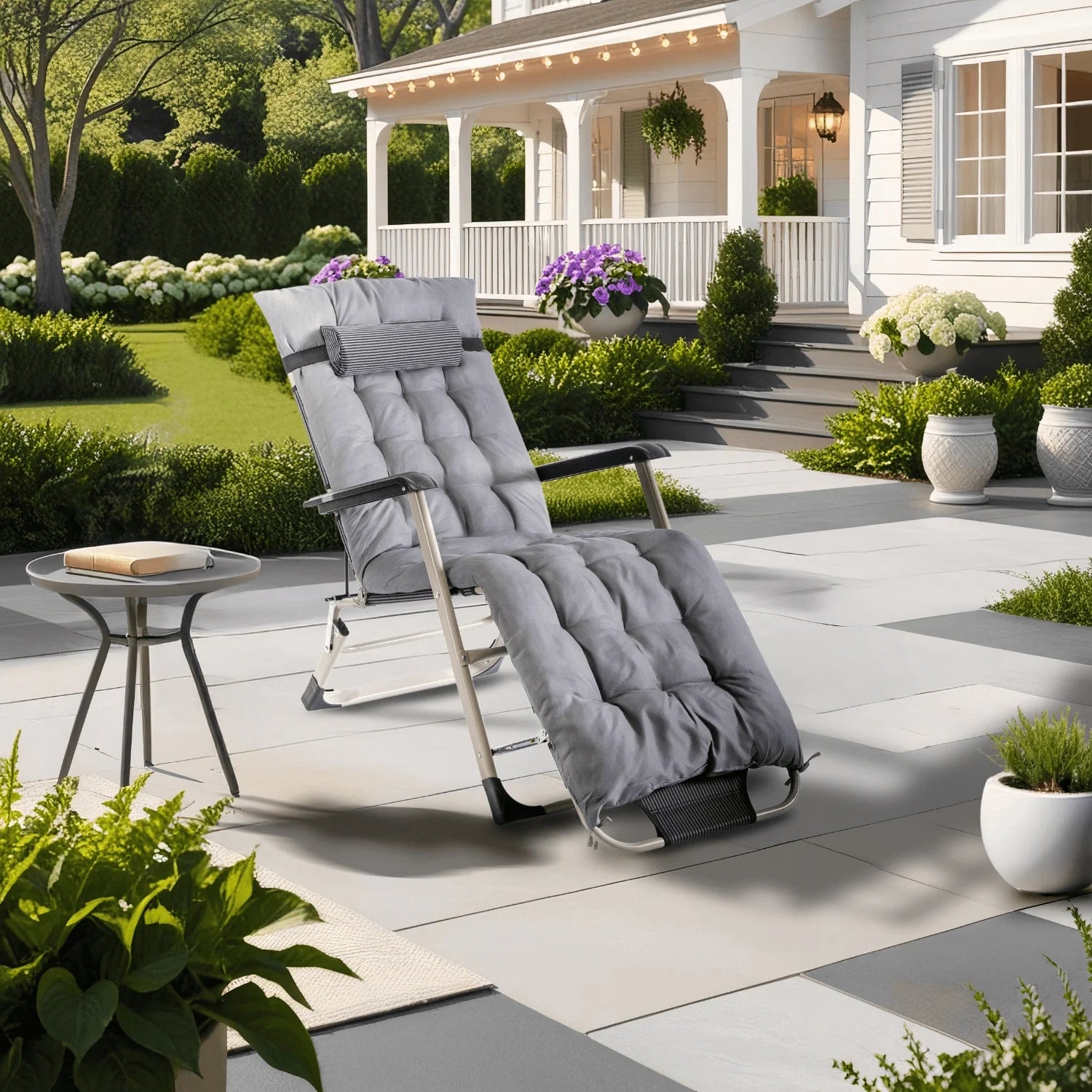 Elite EDISON Garden Recliner Grey - Adjustable Lounger with Footrest