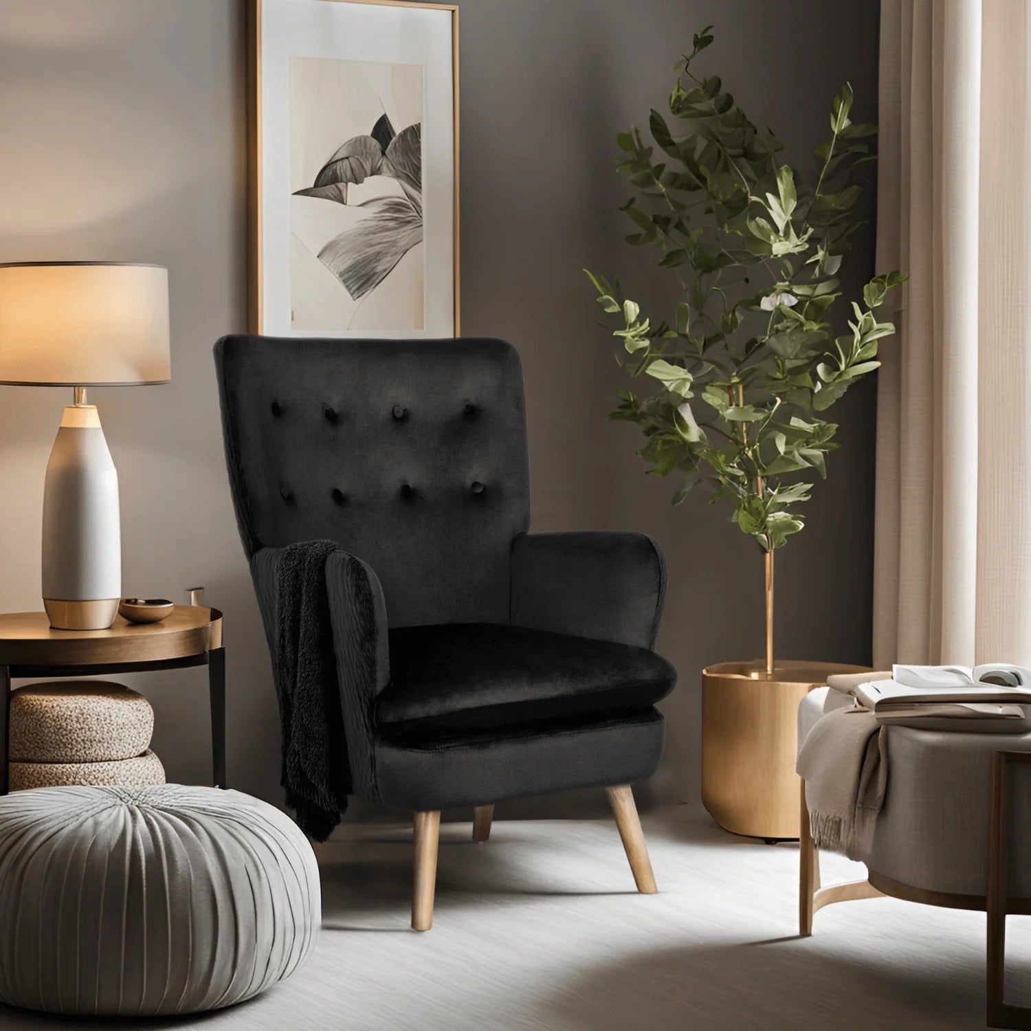 Elite SANTOS Black Velvet Armchair