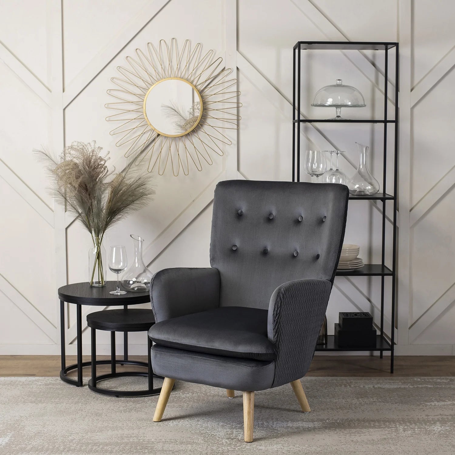 Elite SANTOS Grey Velvet Armchair
