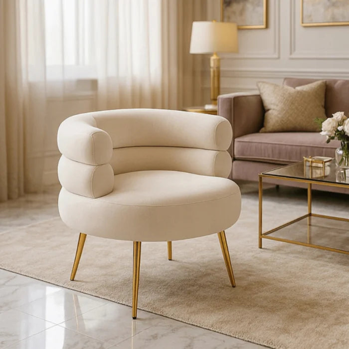 Elite PRESTON Lounge Armchair for Living Room- Cream/Gold Modern