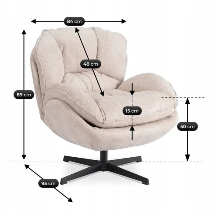 Elite Rosa Swivel Lounge Armchair- Cream