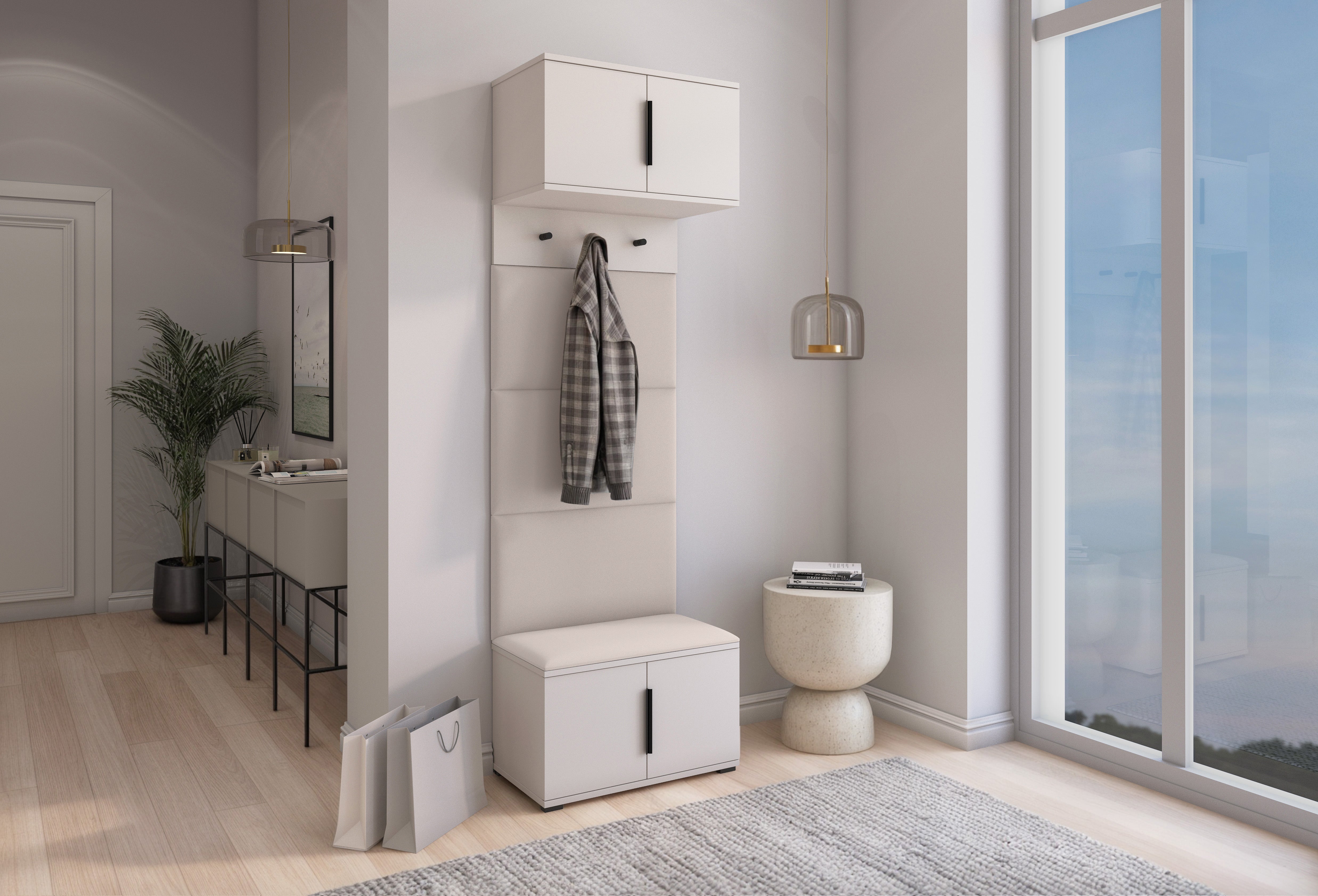 PK Bianco 5 Hallway Wardrobe Set – Upholstered Panels in Various Colours