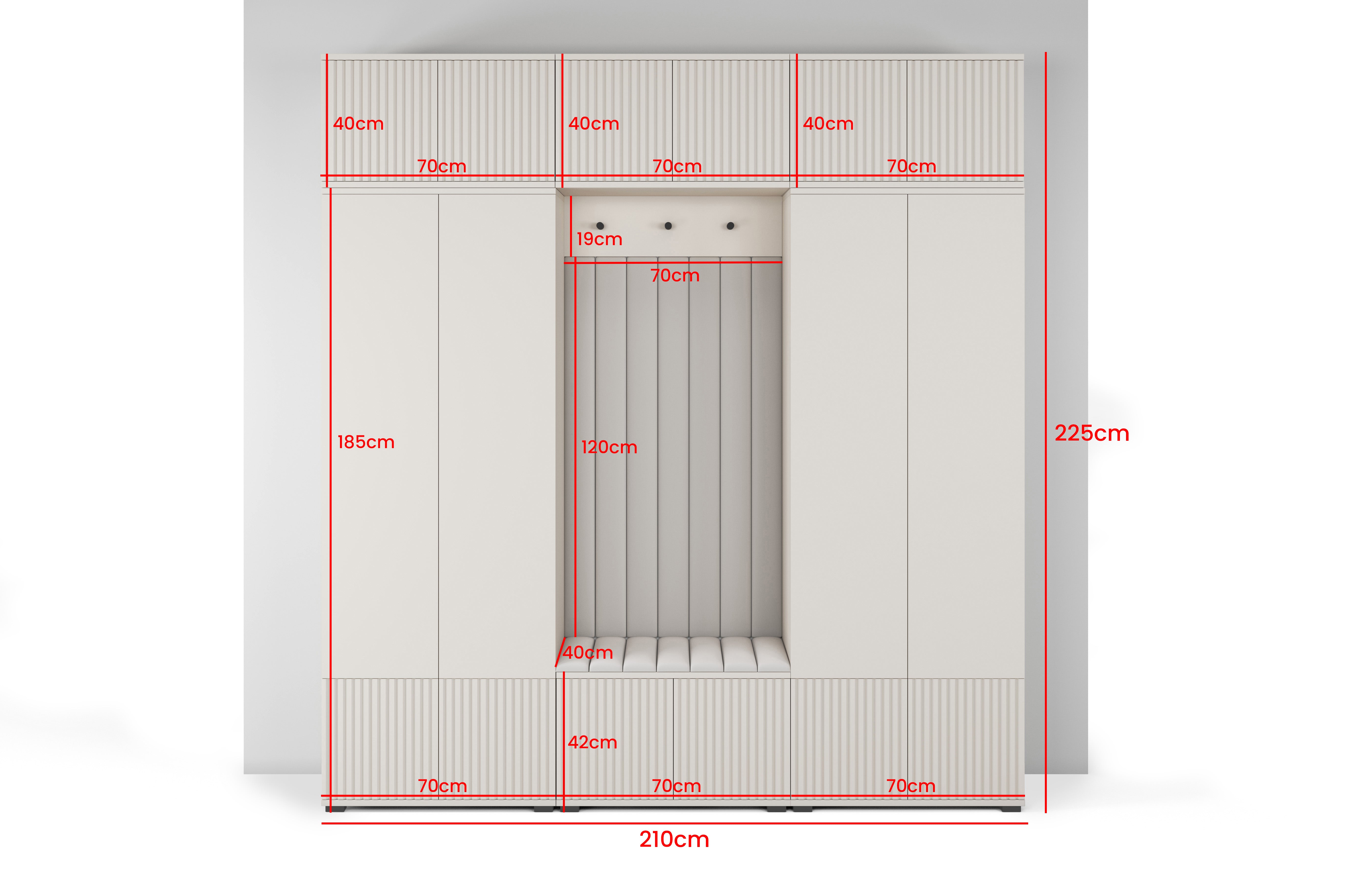 PK Rayo 3 Hallway Wardrobe - Upholstered Panels in Various Colours