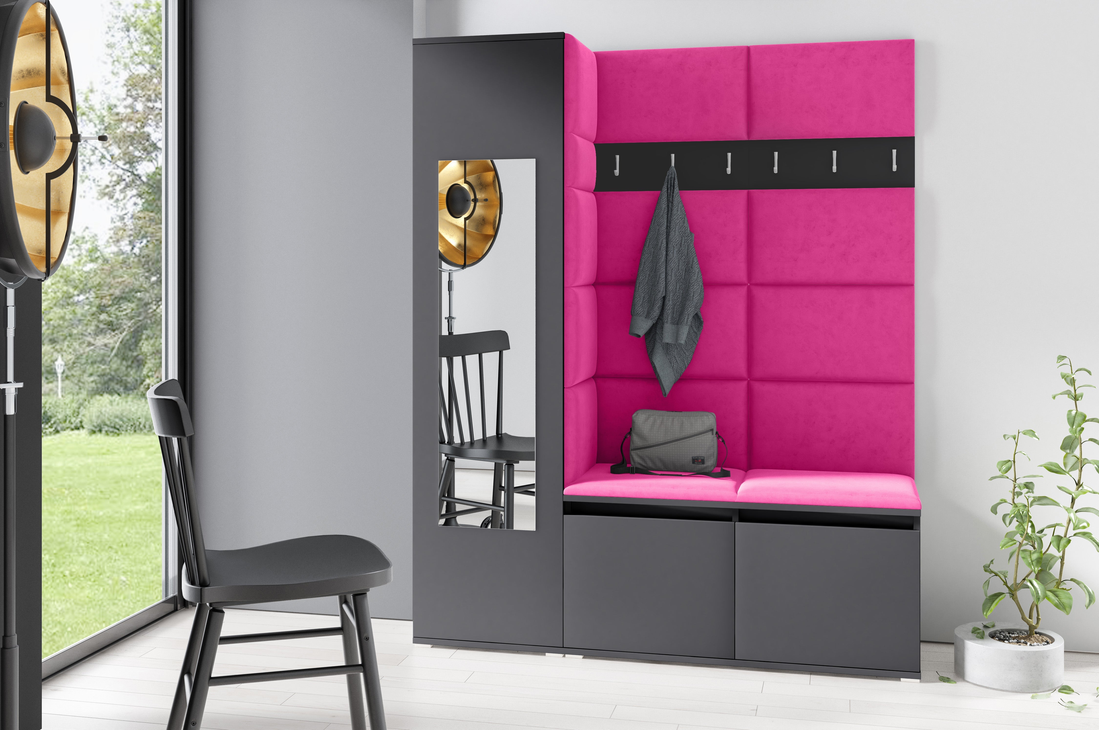 PK Emi 14 Hallway Wardrobe Graphite - Upholstered Panels in Various Colours