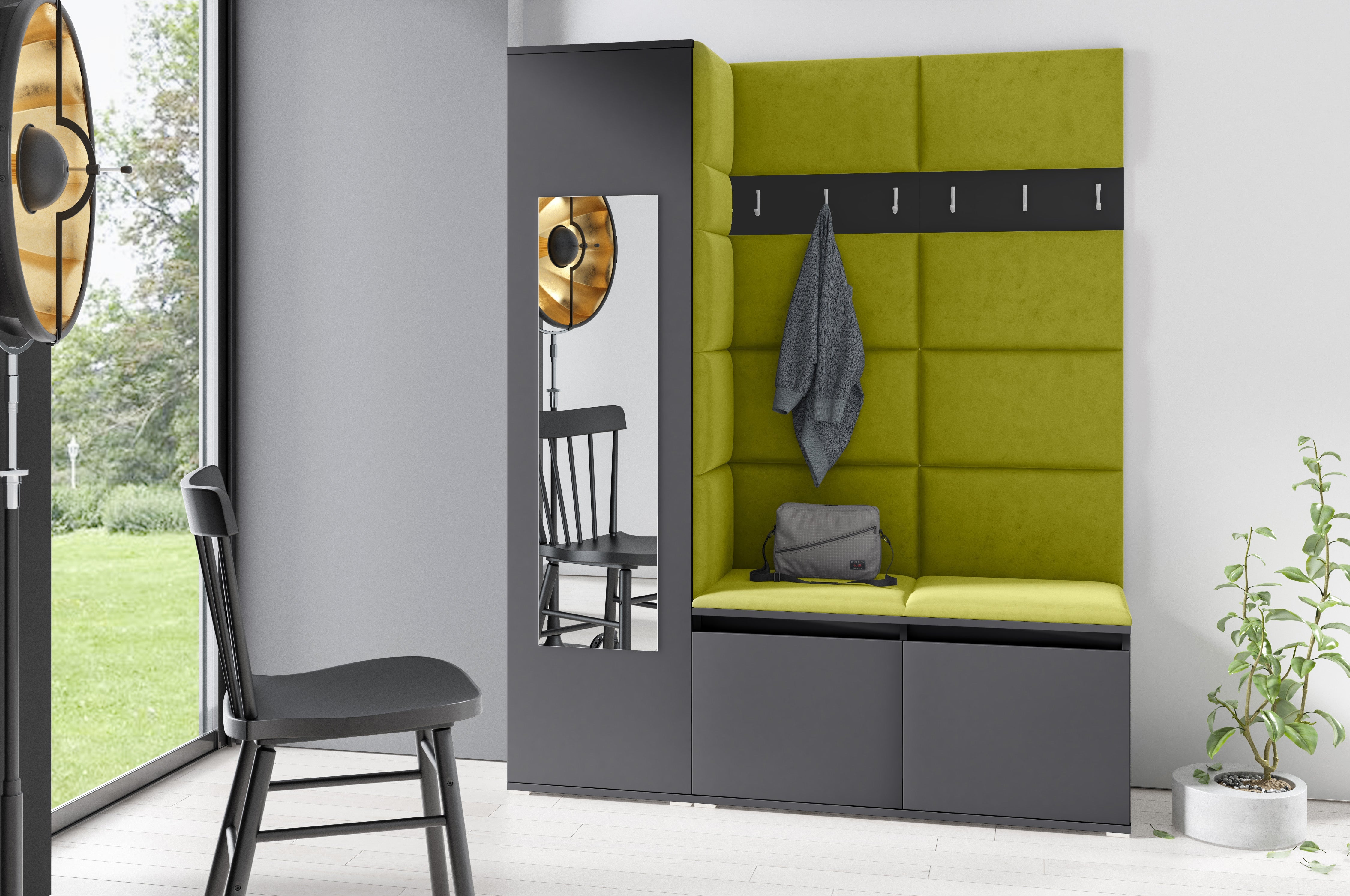 PK Emi 14 Hallway Wardrobe Graphite - Upholstered Panels in Various Colours