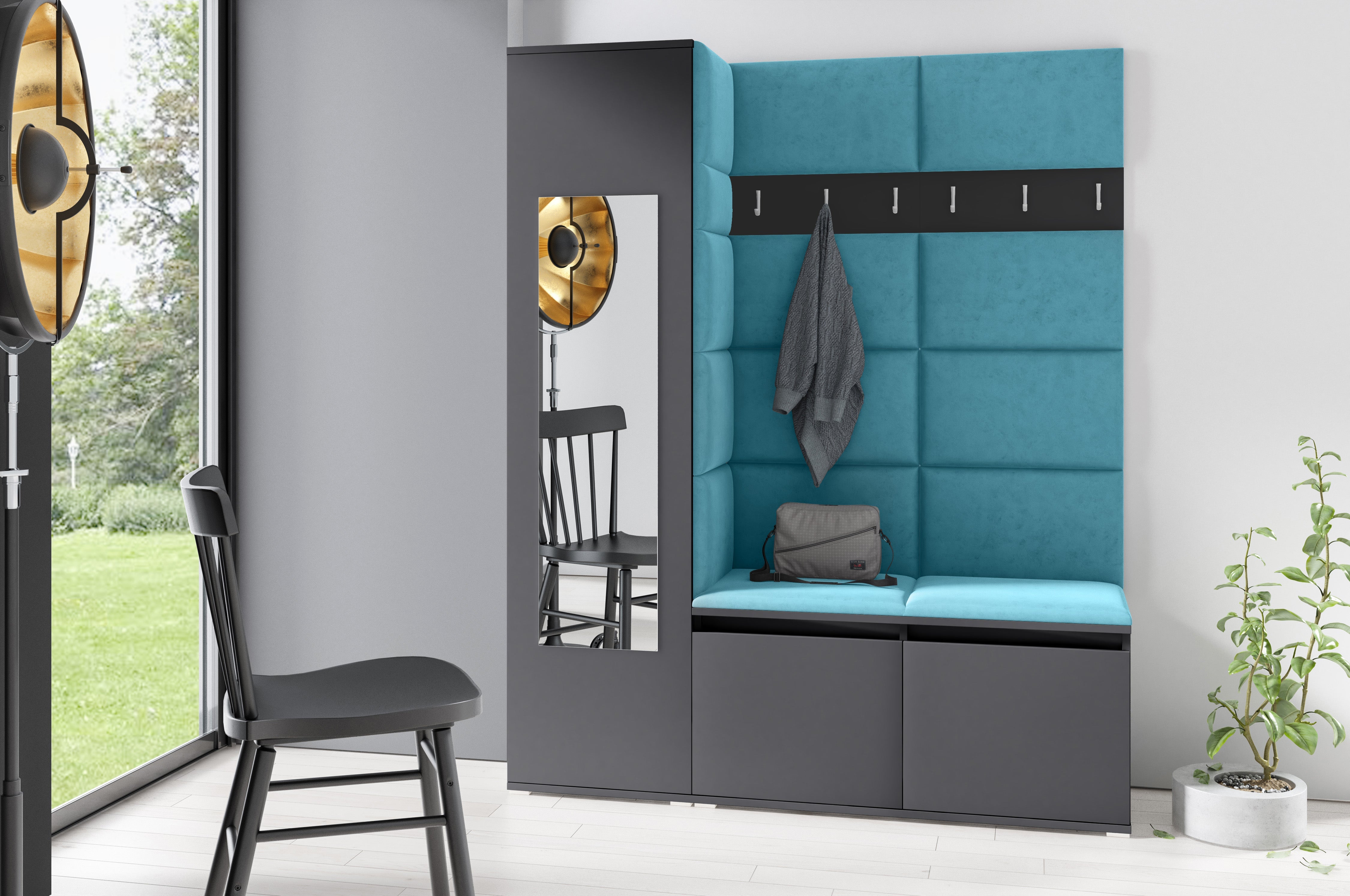 PK Emi 14 Hallway Wardrobe Graphite - Upholstered Panels in Various Colours
