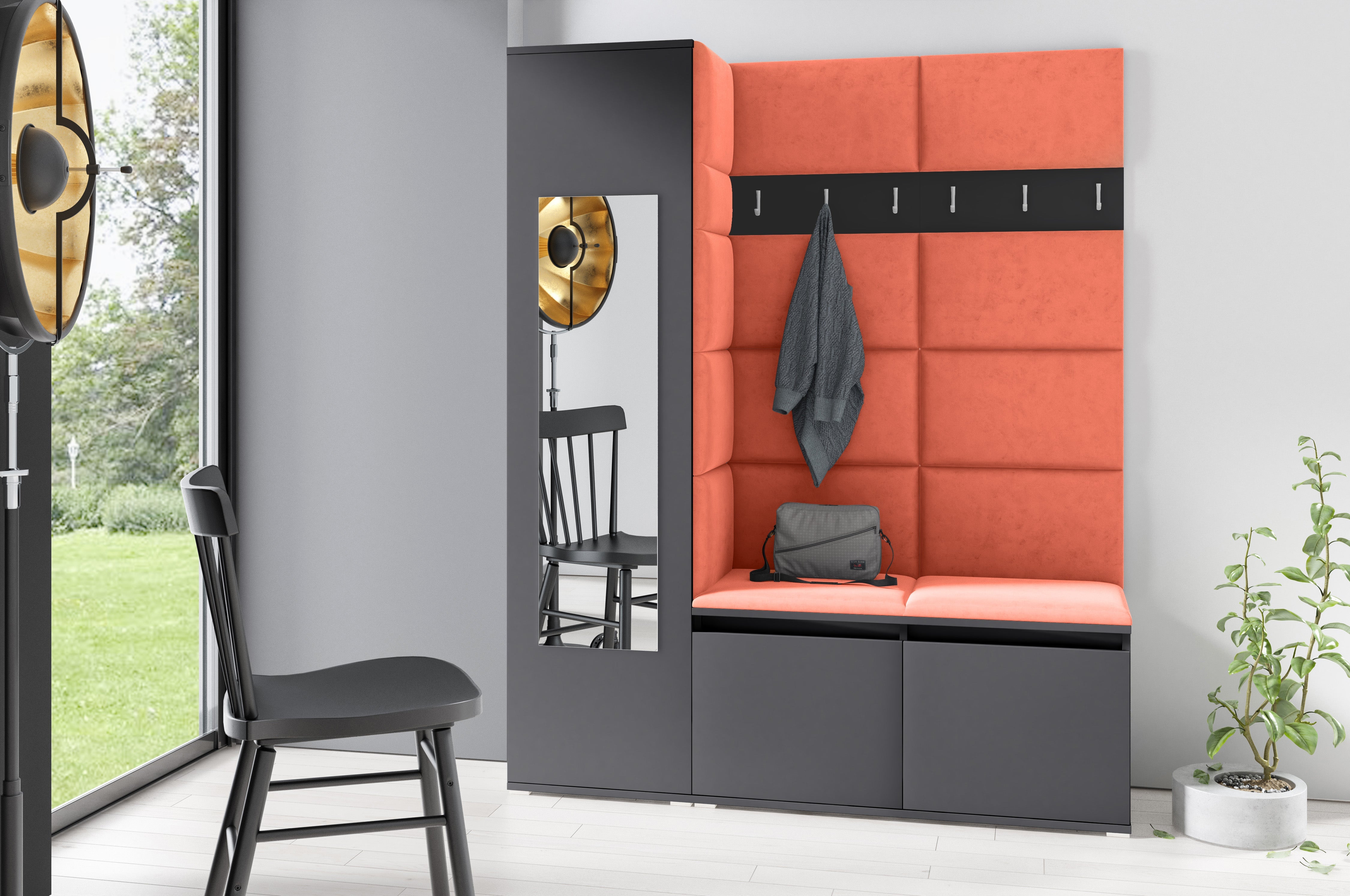 PK Emi 14 Hallway Wardrobe Graphite - Upholstered Panels in Various Colours