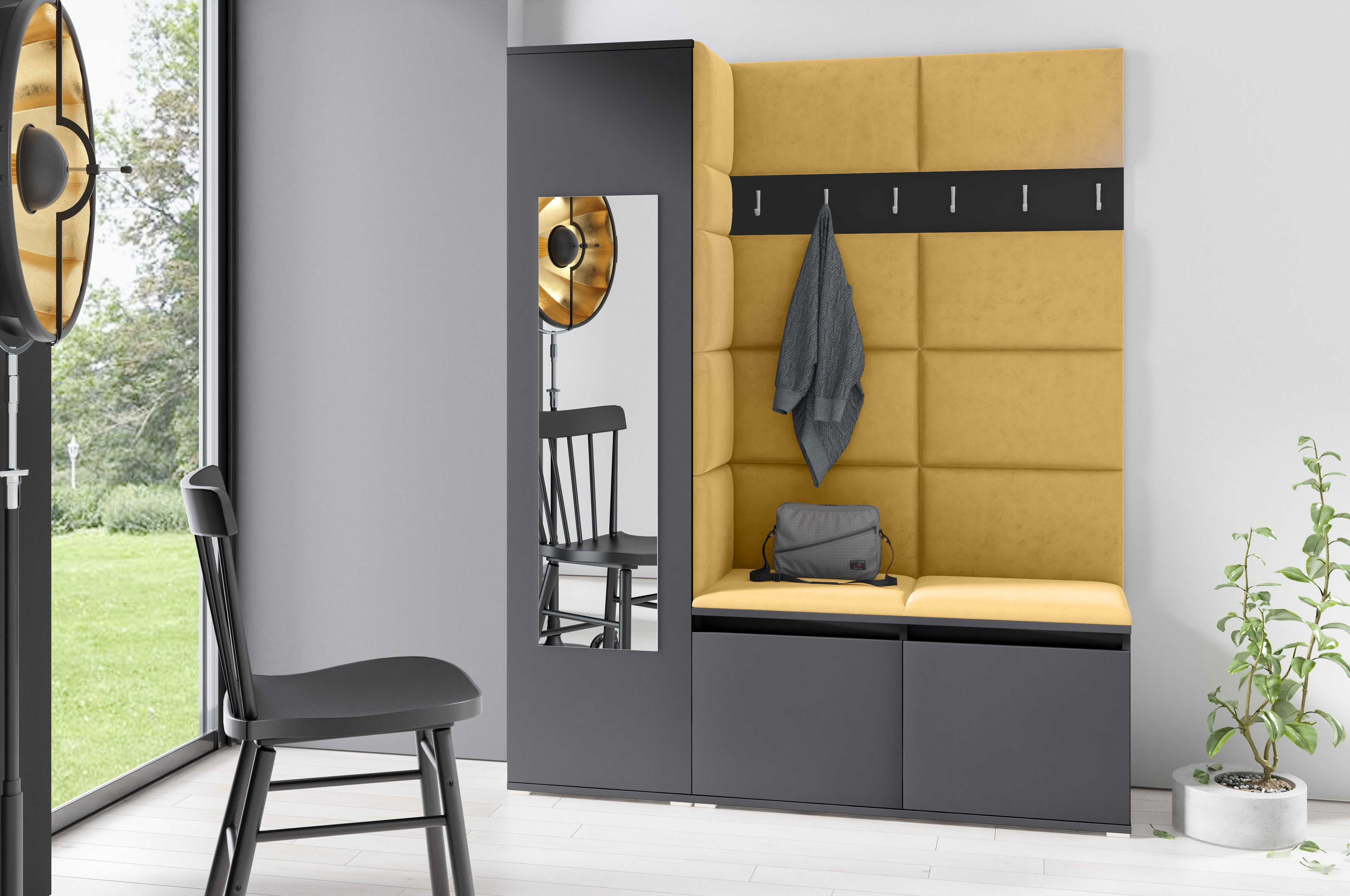 PK Emi 14 Hallway Wardrobe Graphite - Upholstered Panels in Various Colours
