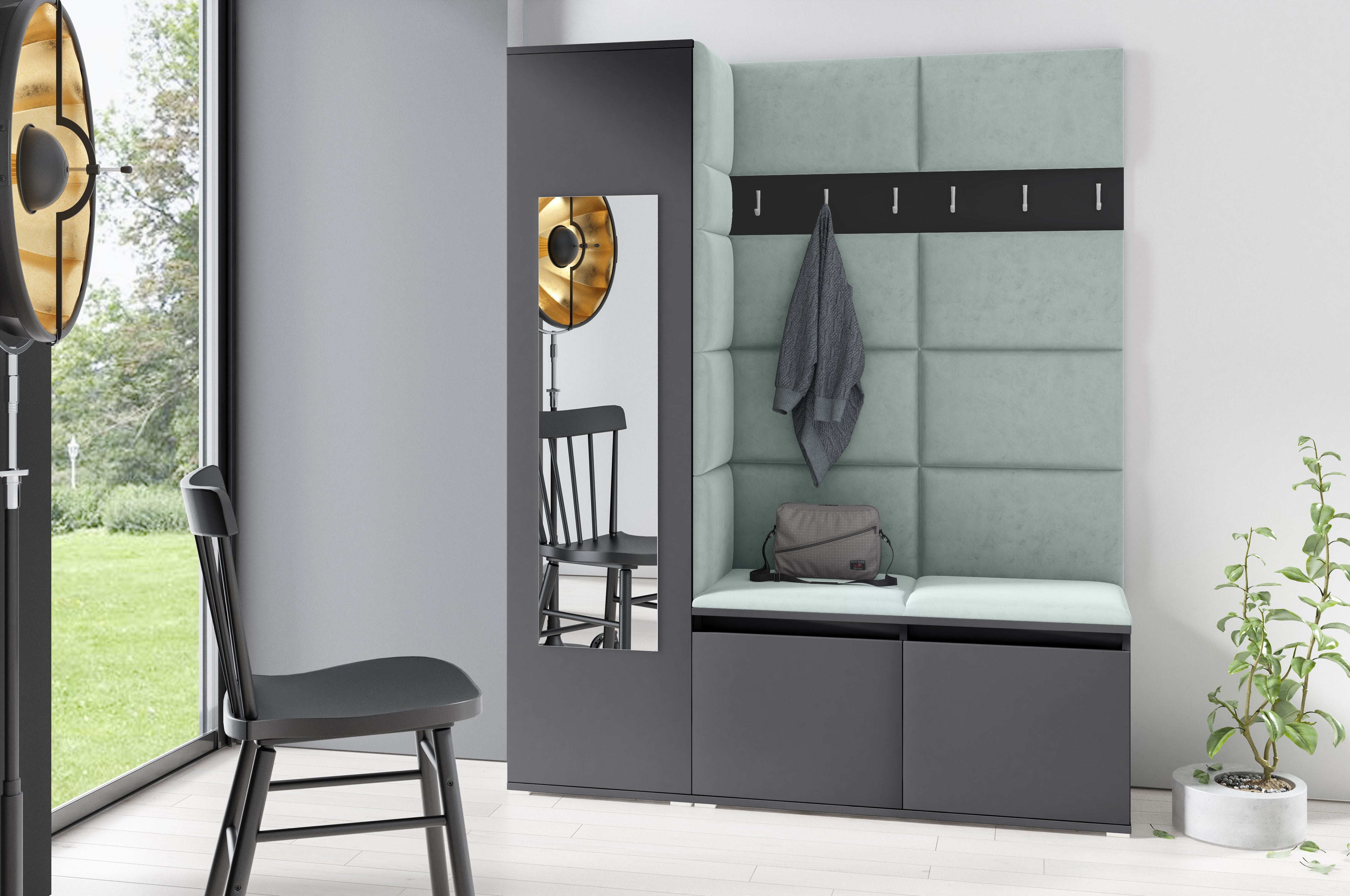 PK Emi 14 Hallway Wardrobe Graphite - Upholstered Panels in Various Colours