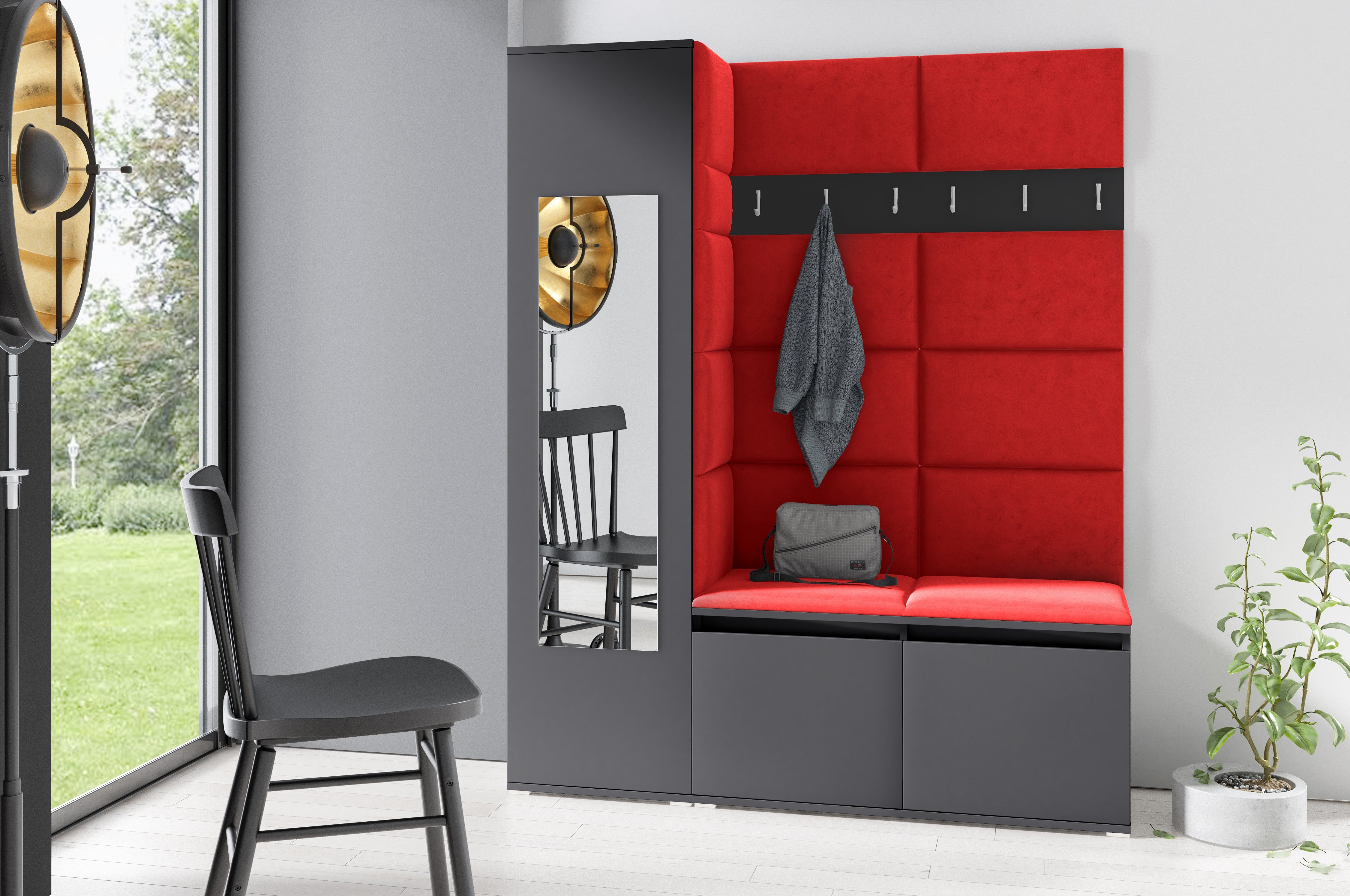 PK Emi 14 Hallway Wardrobe Graphite - Upholstered Panels in Various Colours