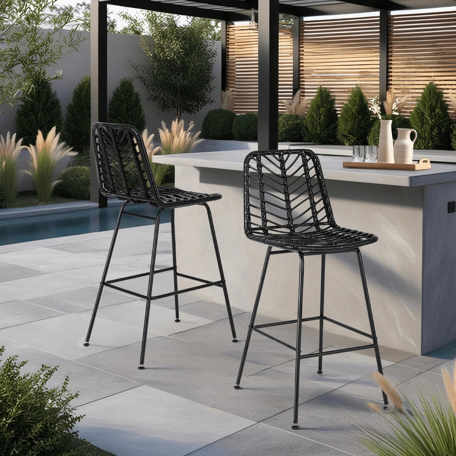 Elite JERRY Black Rattan Garden Bar Stool – Stylish & Durable
