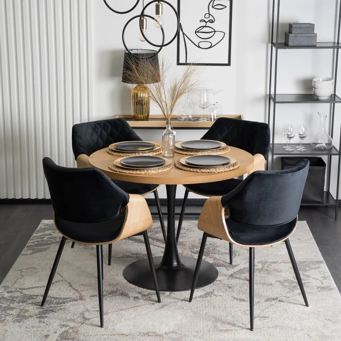 Elite DAKOTA Stuhl, Samt, Schwarz/Goldene Eiche – Eine Fusion aus Eleganz und Komfort