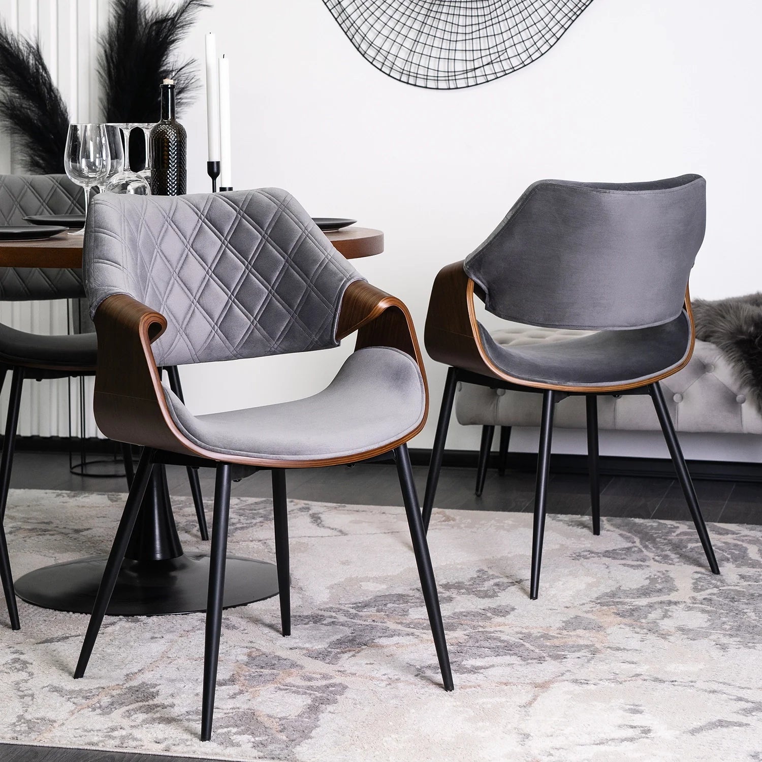Elite DAKOTA Gray/Walnut Velour Chair – A Blend of Modern & Classic Elegance