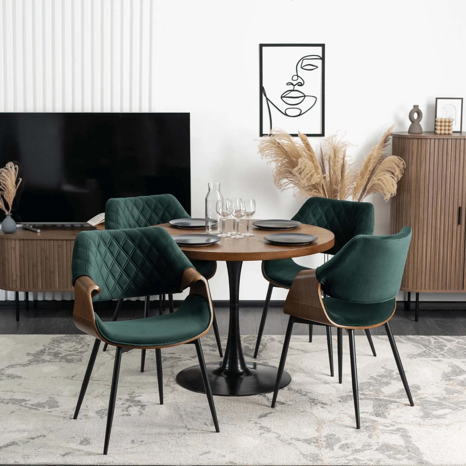 Elite DAKOTA Green/Walnut Velour Chair – A Sophisticated Statement Piece