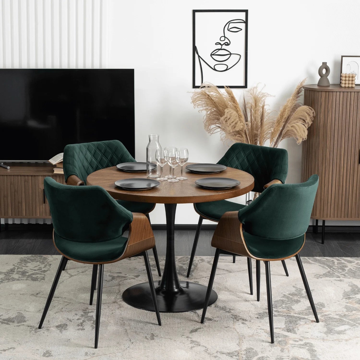 Elite DAKOTA Green/Walnut Velour Chair – A Sophisticated Statement Piece